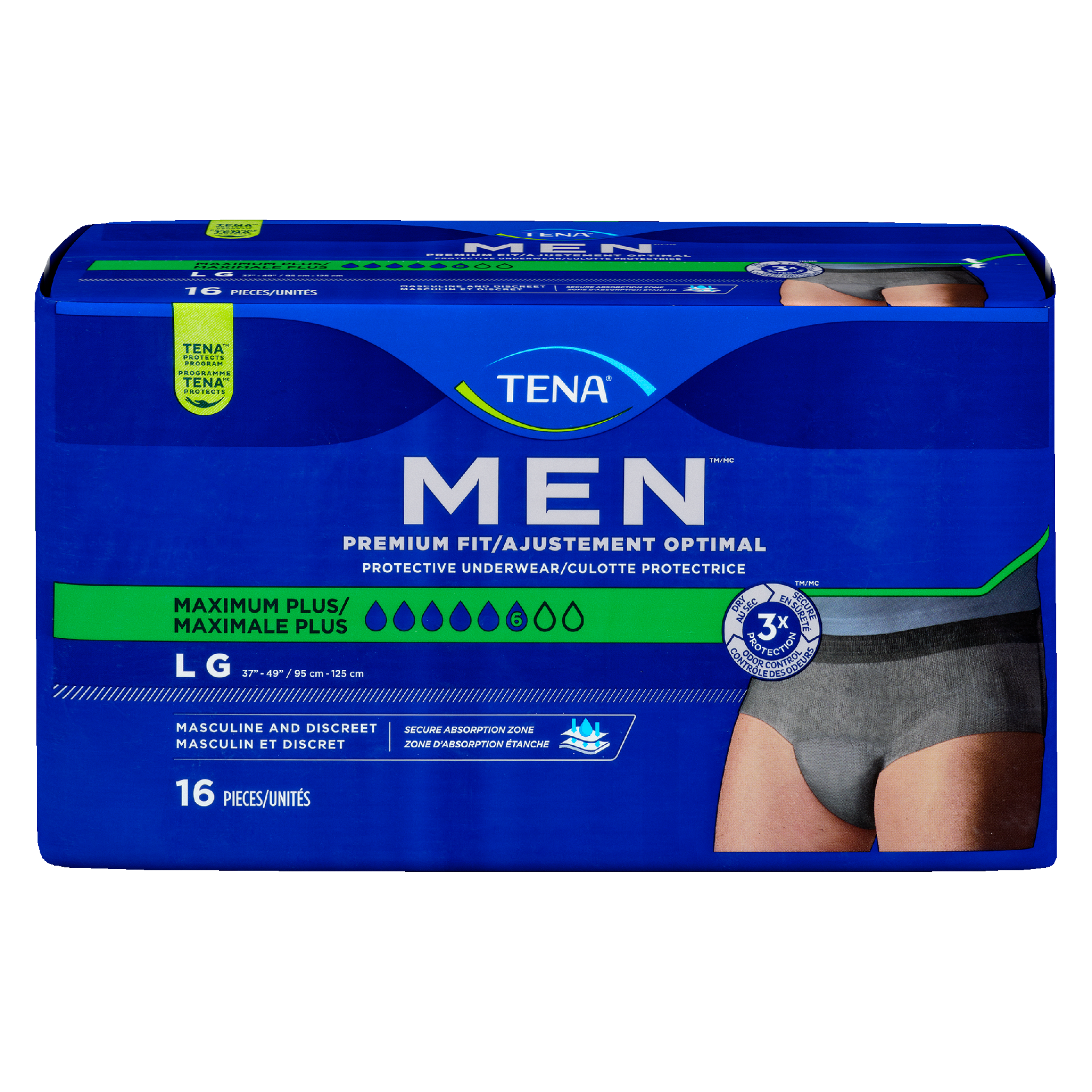 TENA Men Premium Fit Protective Underwear Maximum Plus L 16 Pieces