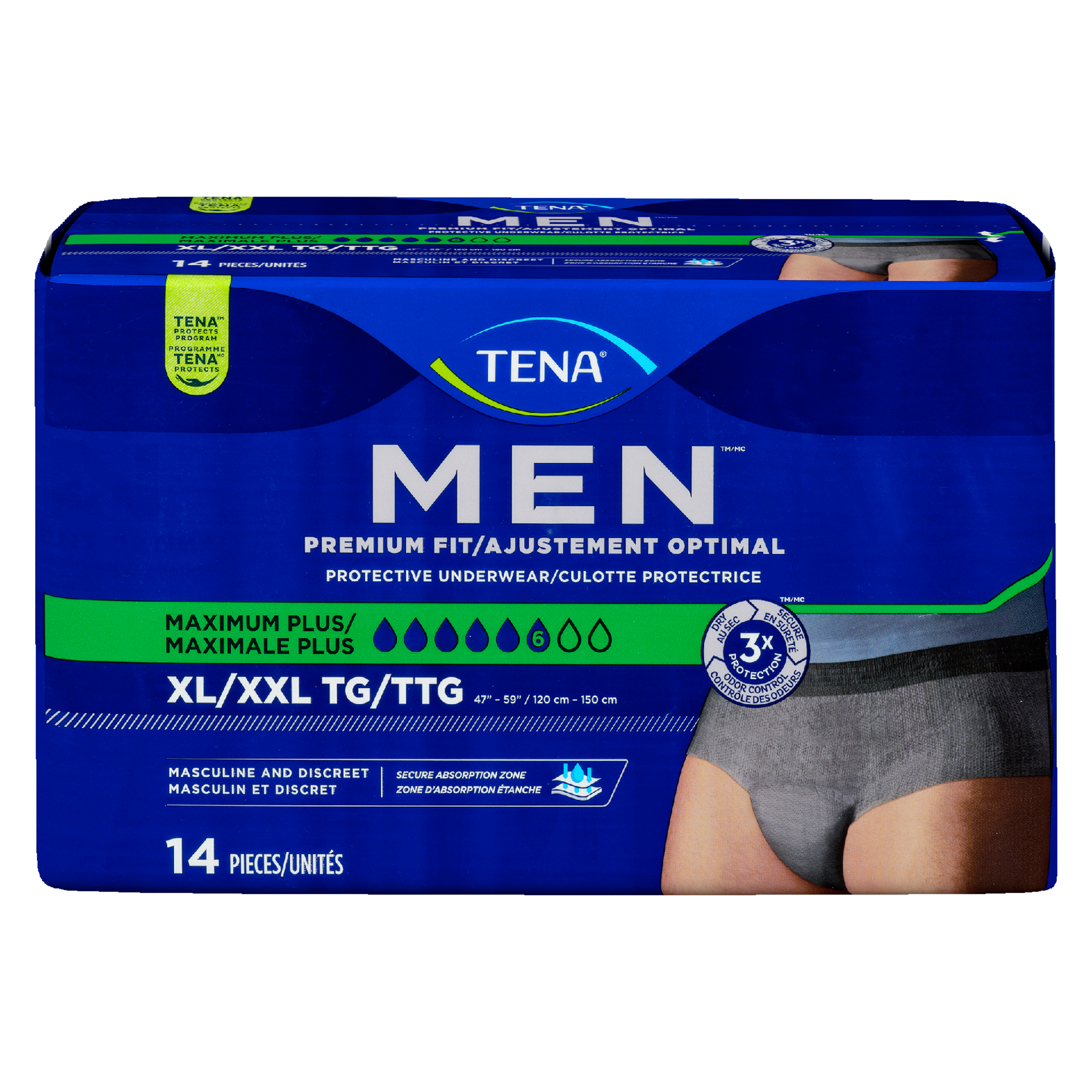 TENA Men Premium Fit Protective Underwear Maximum Plus XL/XXL 14 Pieces