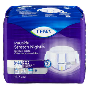 TENA ProSkin Stretch Night Stretch Briefs Overnight Absorbency L/XL 12 Ct