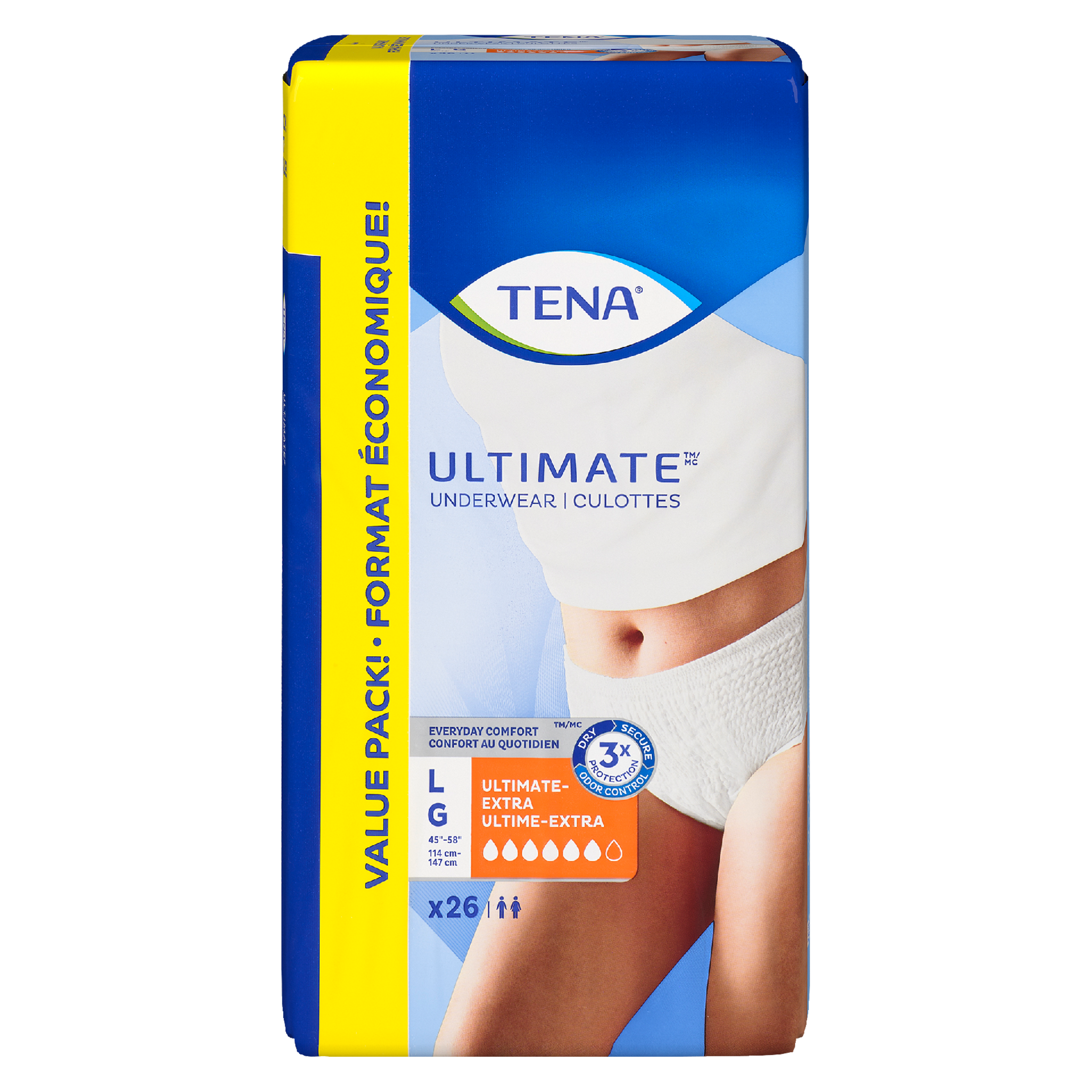 TENA Ultimate Underwear Ultimate-Extra Absorbency L Value Pack 26 Ct