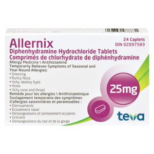 Teva Allernix Diphenhydramine Hydrochloride Tablets 25 mg 24 Caplets