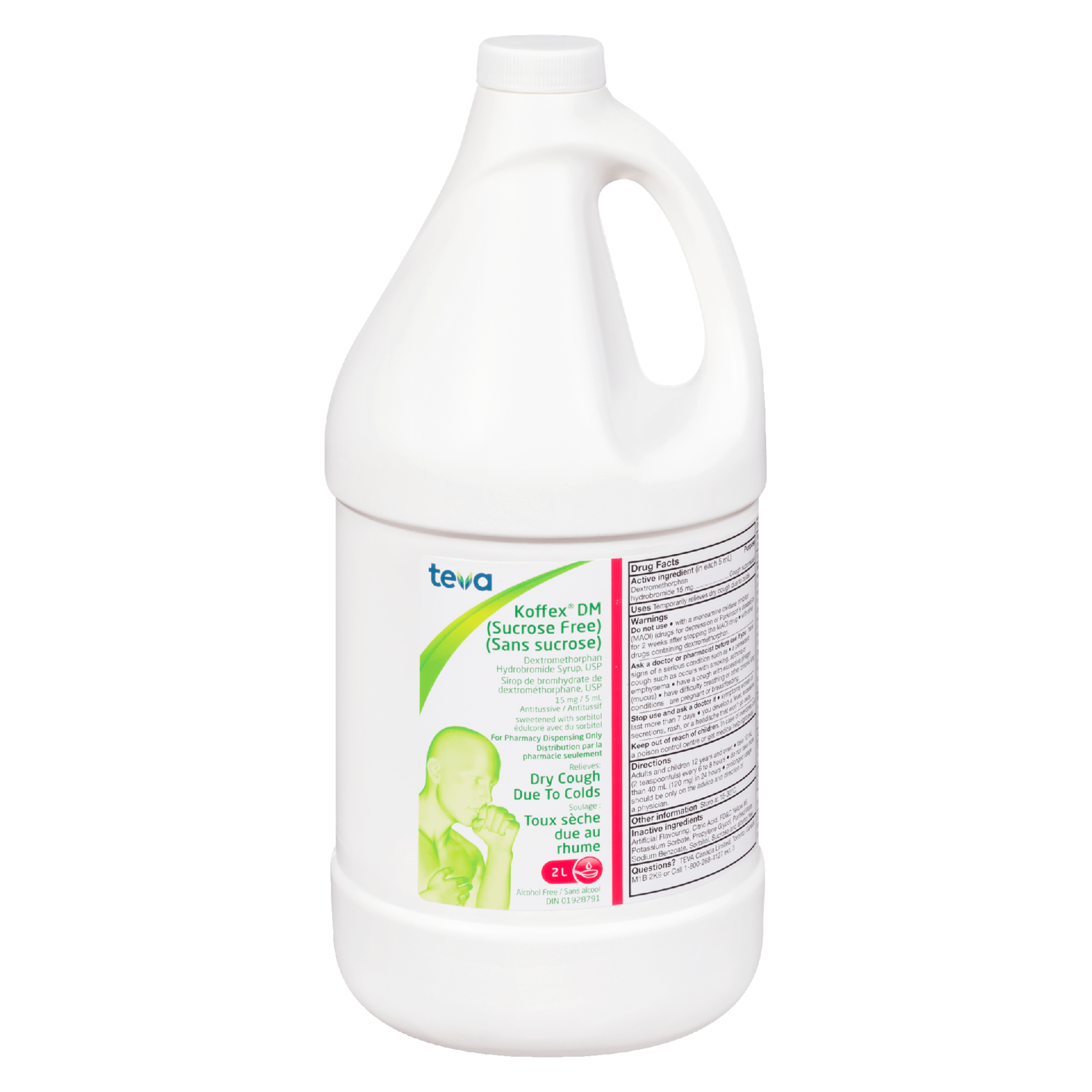 Teva Dextromethorphan Hydrobromide Syrup, USP Koffex DM Sucrose Free 15 mg / 4 ml Antitussive 2 L