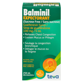 Teva Guaifenesin Syrup Balminil Expectorant Sucrose Free 100 mg / 5 ml 250 ml