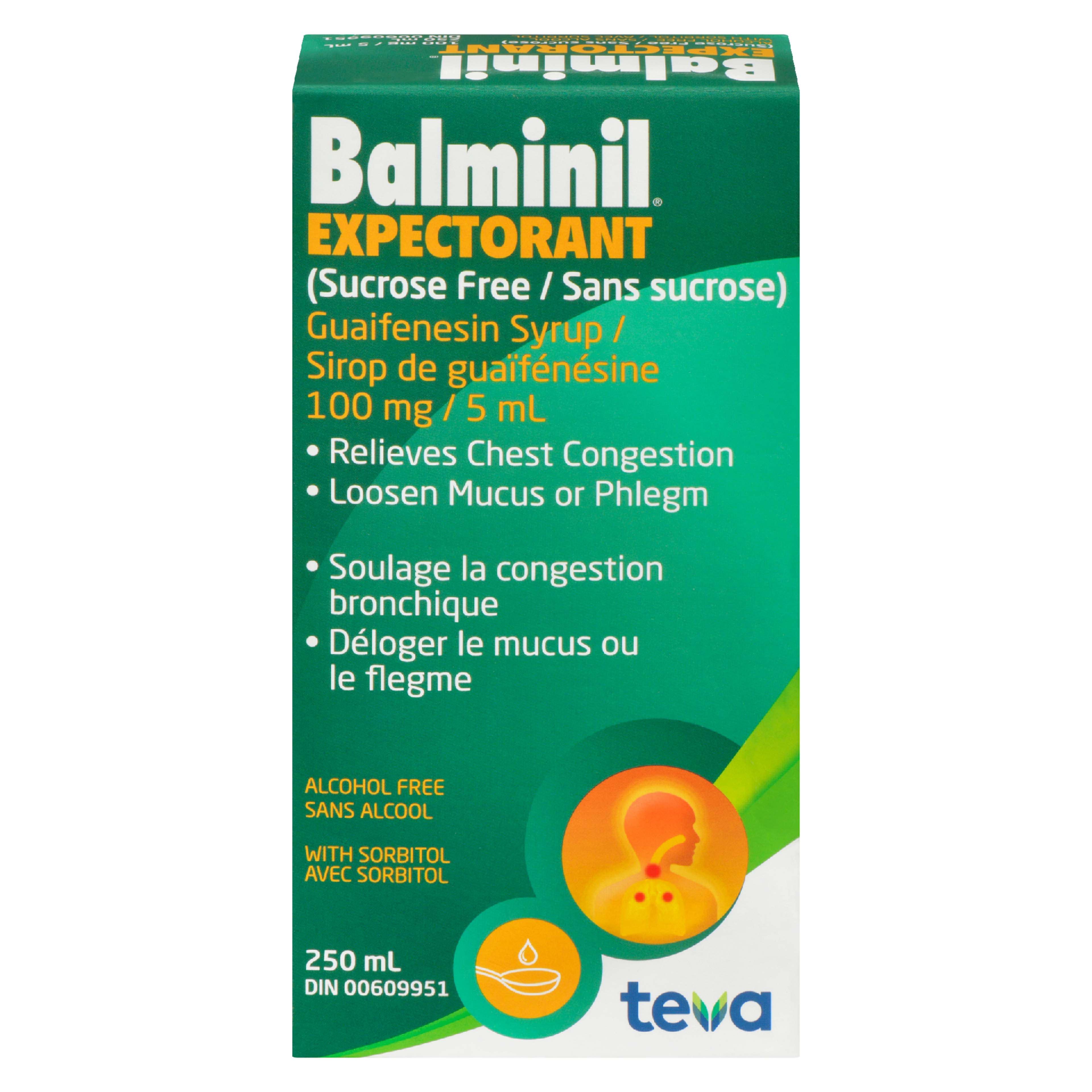 Teva Guaifenesin Syrup Balminil Expectorant Sucrose Free 100 mg / 5 ml 250 ml