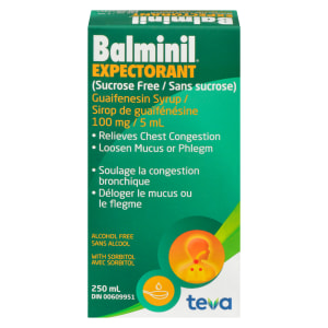 Teva Guaifenesin Syrup Balminil Expectorant Sucrose Free 100 mg / 5 ml 250 ml
