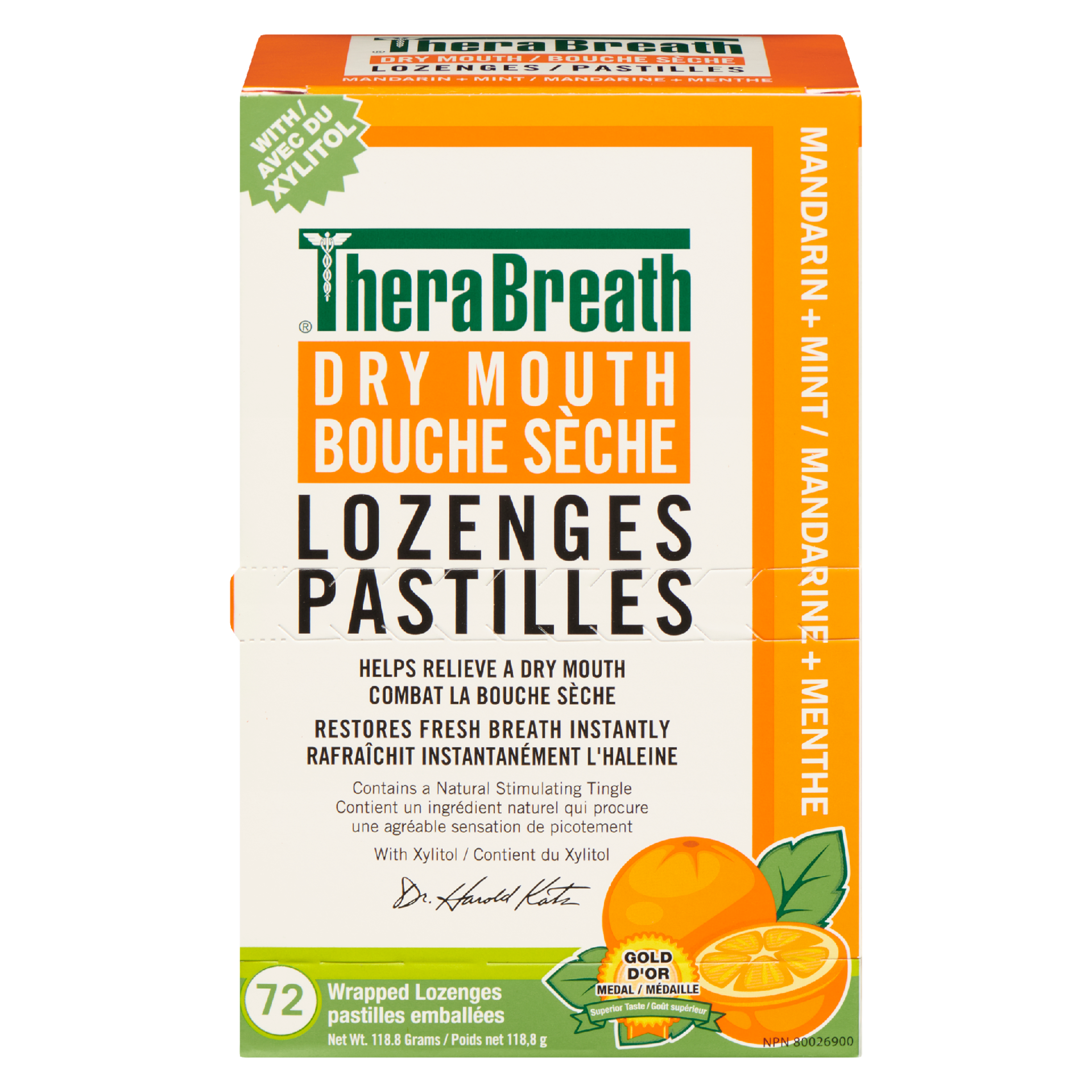 TheraBreath Lozenges Dry Mouth Mandarin + Mint 72 Wrapped Lozenges