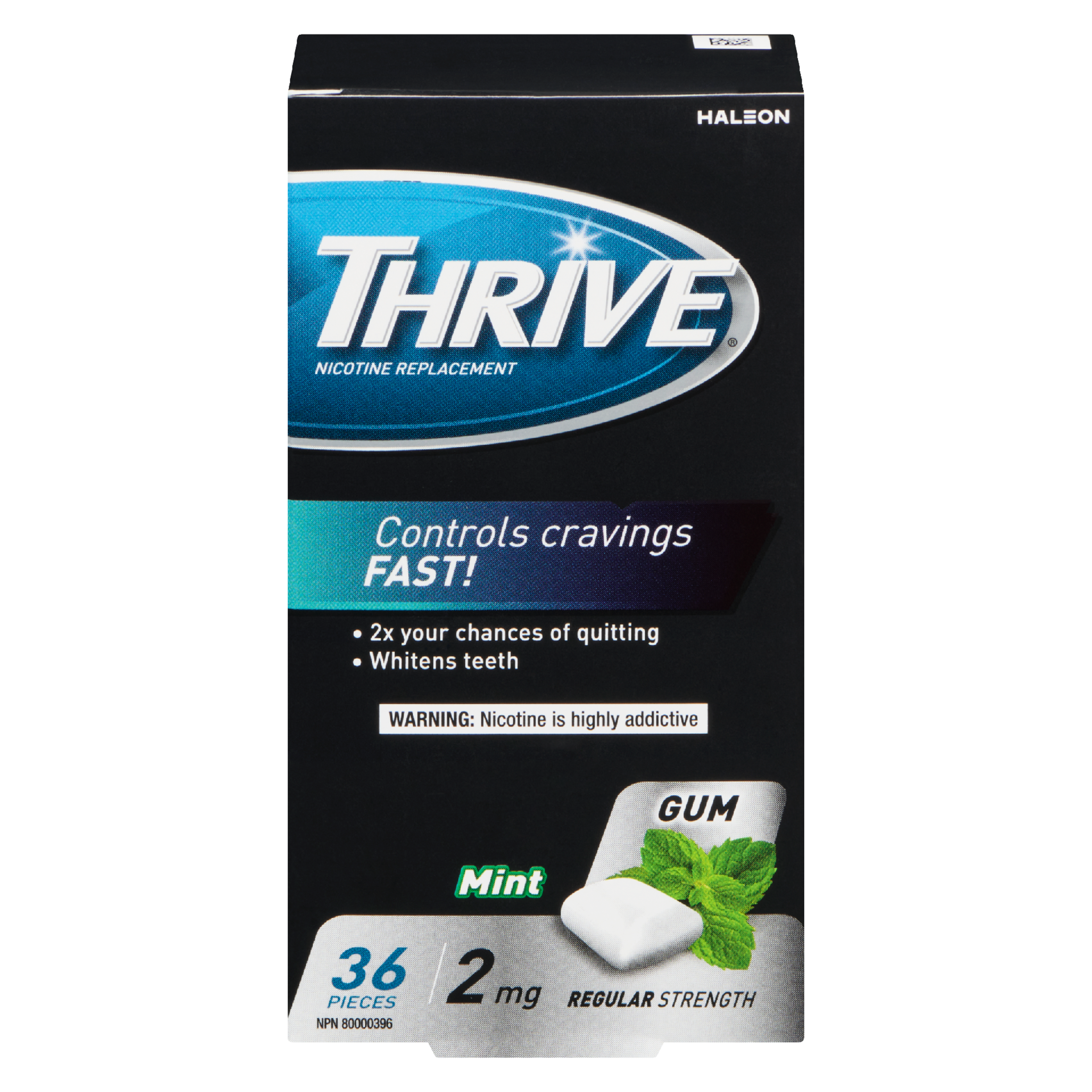 THRIVE Nicotine Replacement Gum Mint 2 mg Regular Strength 36 Pieces