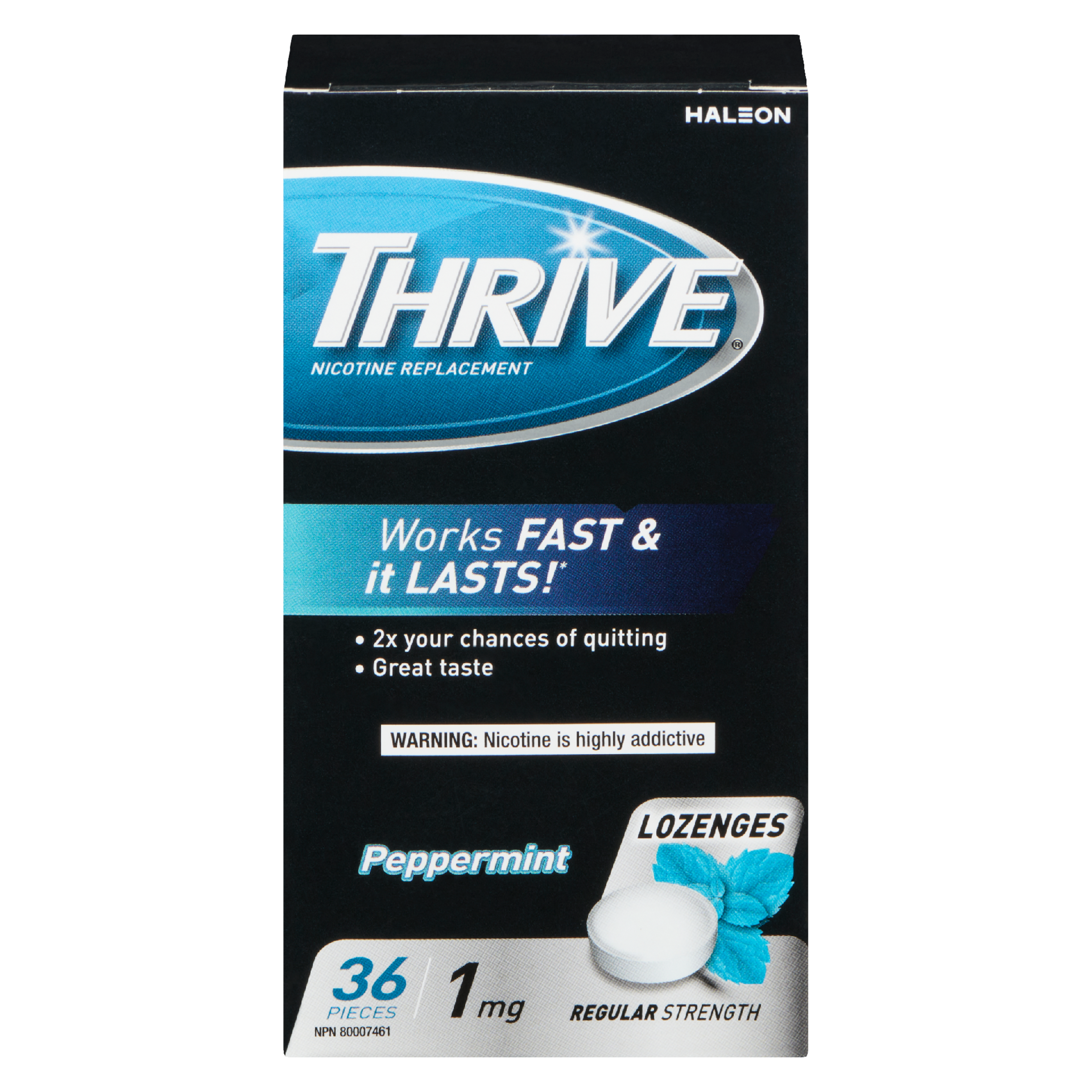 THRIVE Nicotine Replacement Lozenges Peppermint 1 mg Regular Strength 36 Pieces