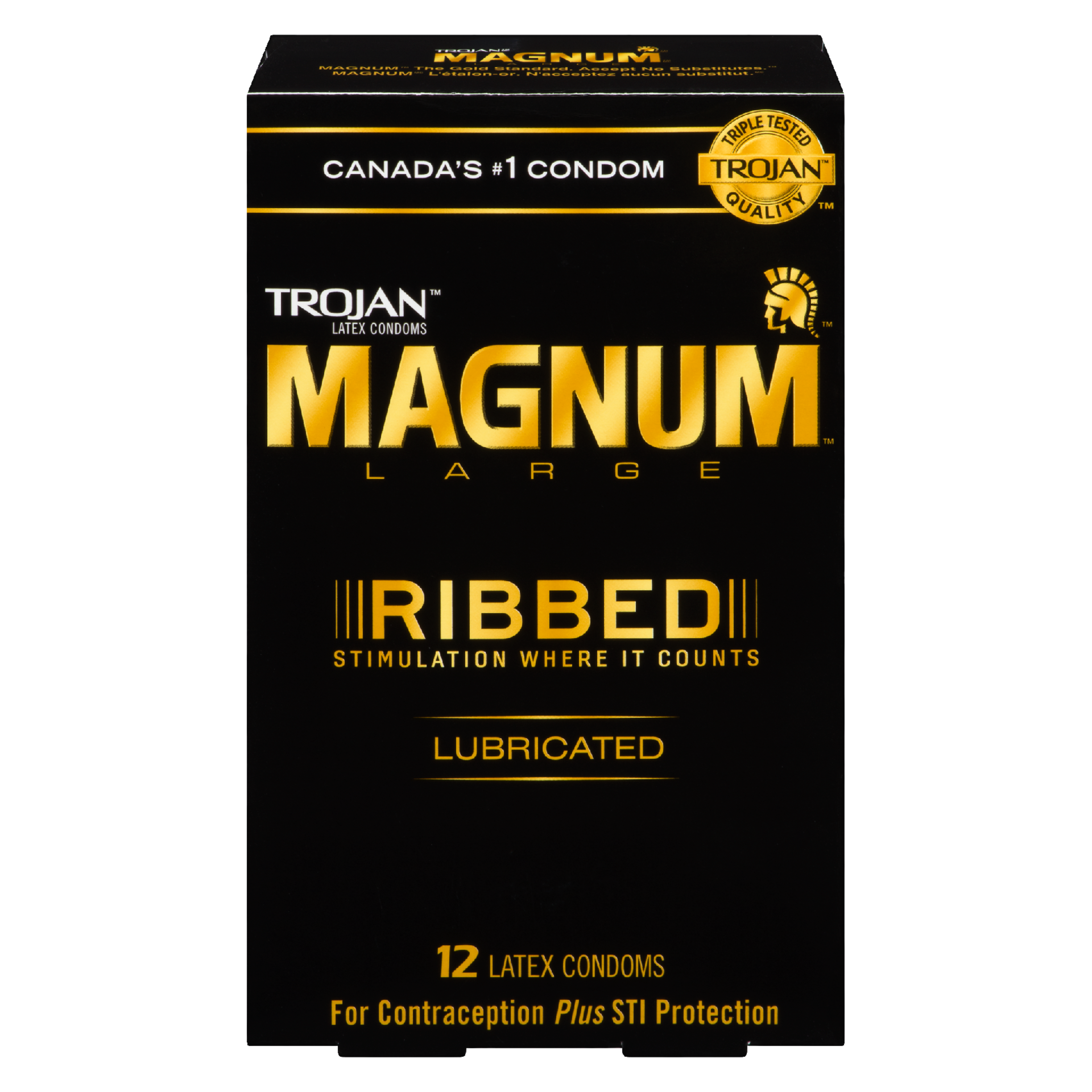 Trojan Magnum Latex Condoms Large Ribbed 12 Latex Condoms