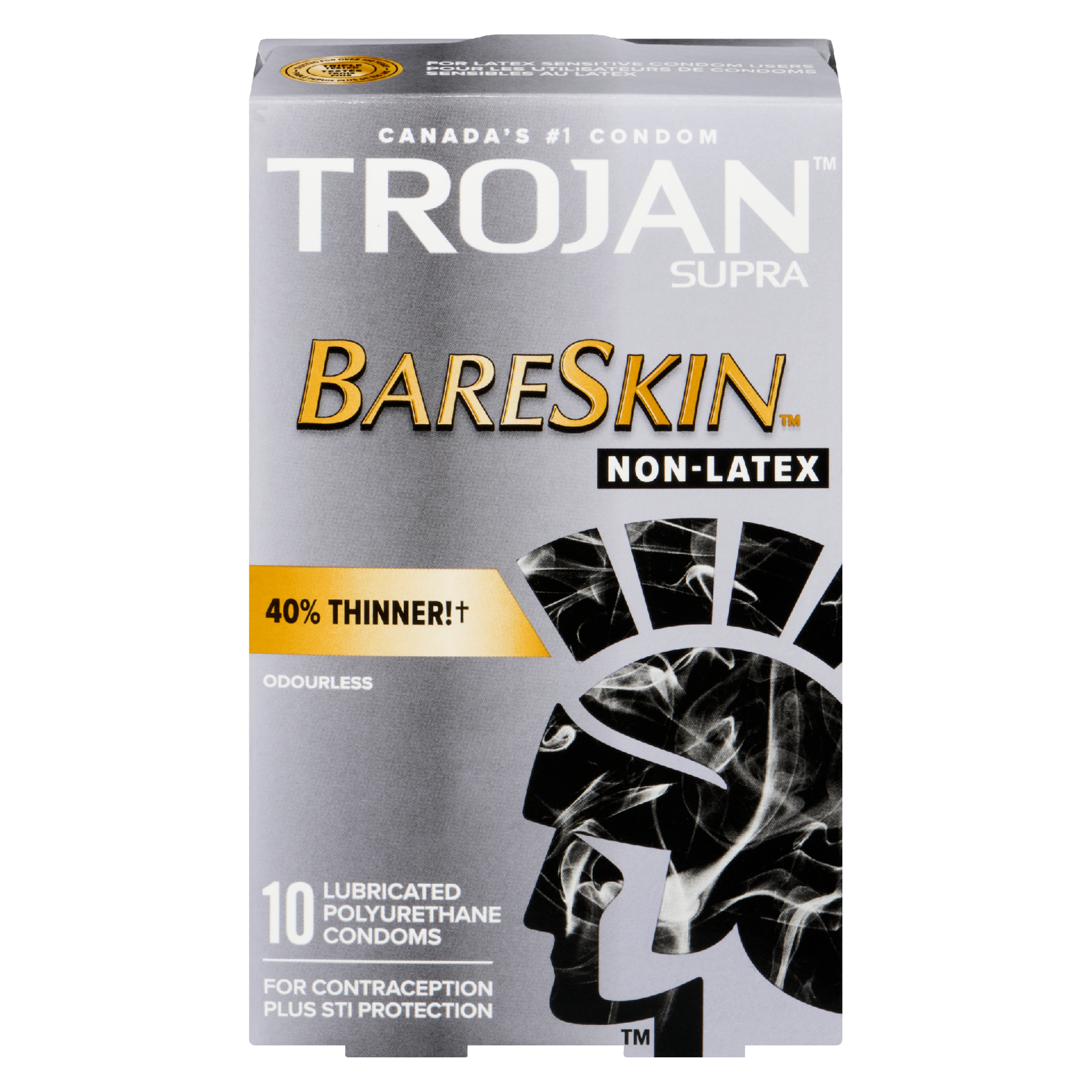 Trojan Supra Bareskin 10 Lubricated Polyurethane Condoms Non-Latex