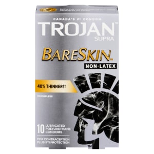 Trojan Supra Bareskin 10 Lubricated Polyurethane Condoms Non-Latex