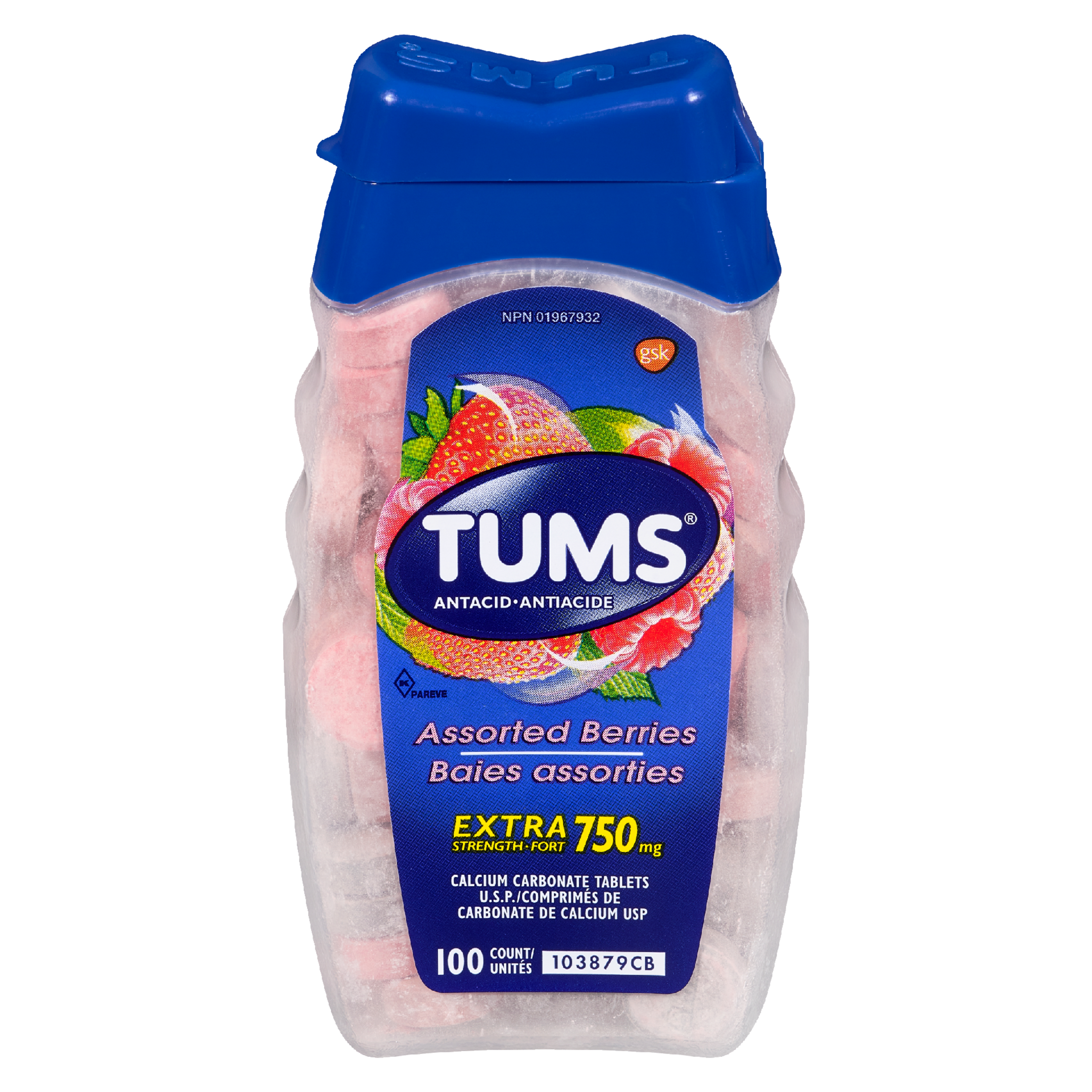 Tums Assorted Berries Extra Strength 750 mg Antacid 100 Count