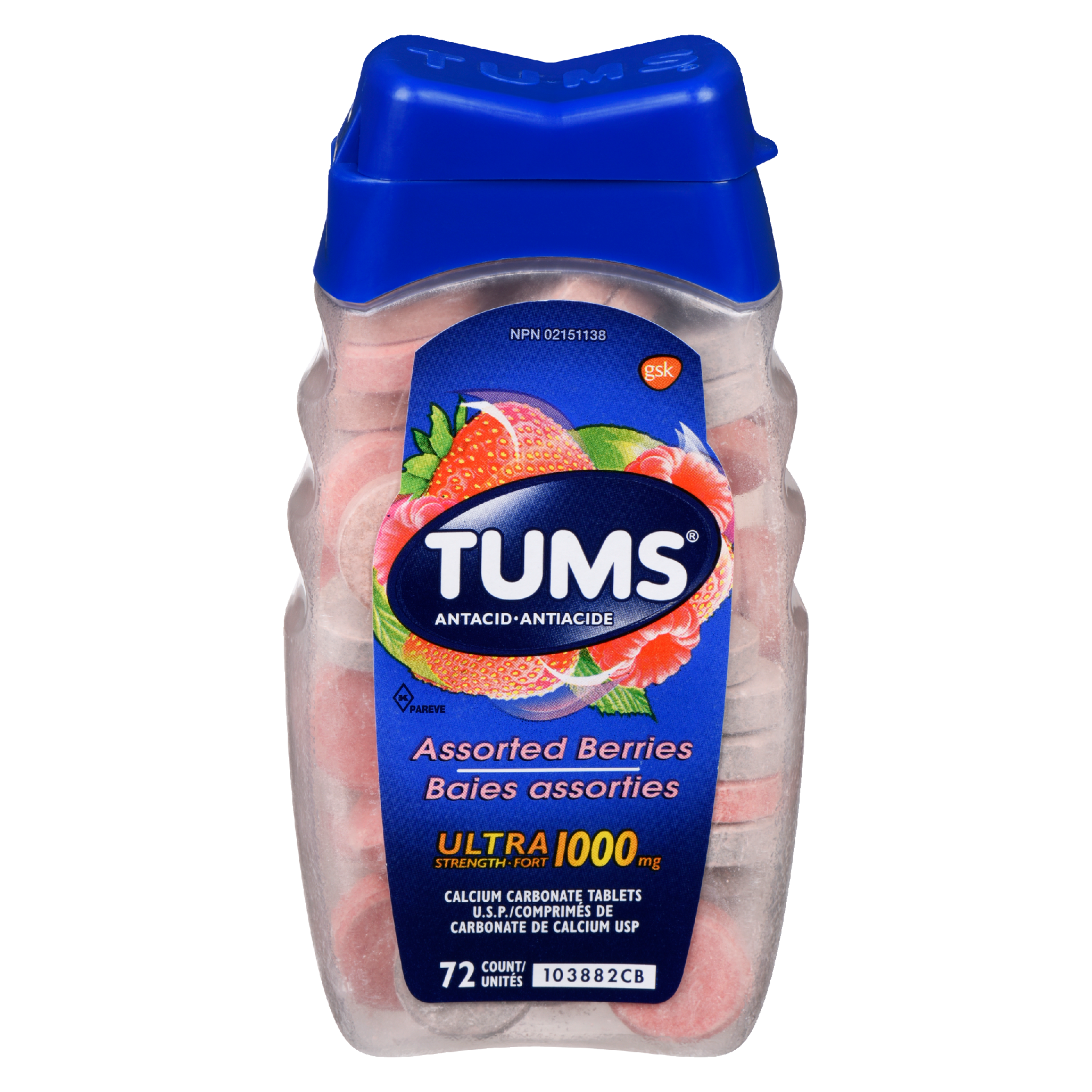 TUMS Antacid Assorted Berries Ultra Strength 1000 mg 72 Count