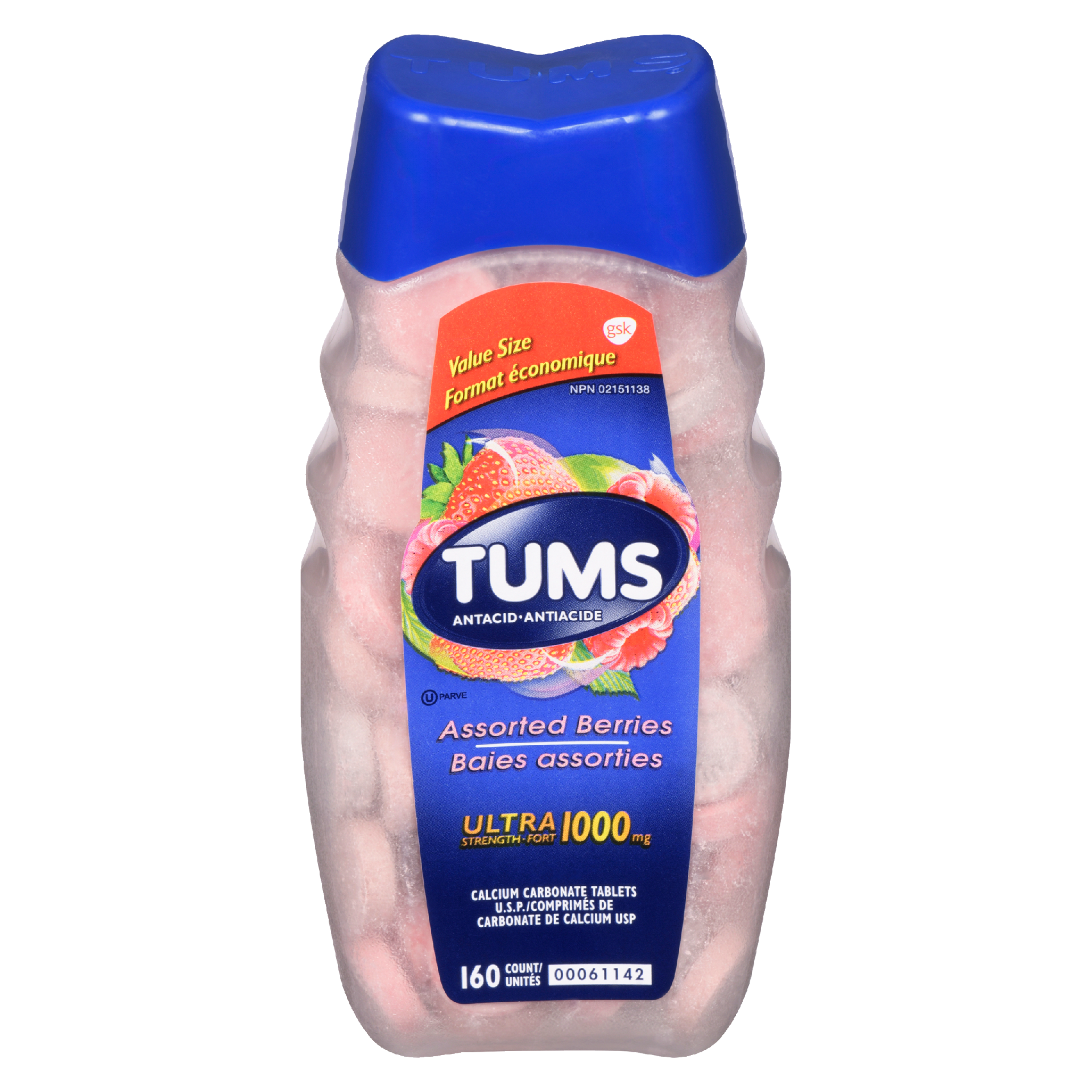 TUMS Antacid Assorted Berries Ultra Strength 1000 mg Value Size 160 Count