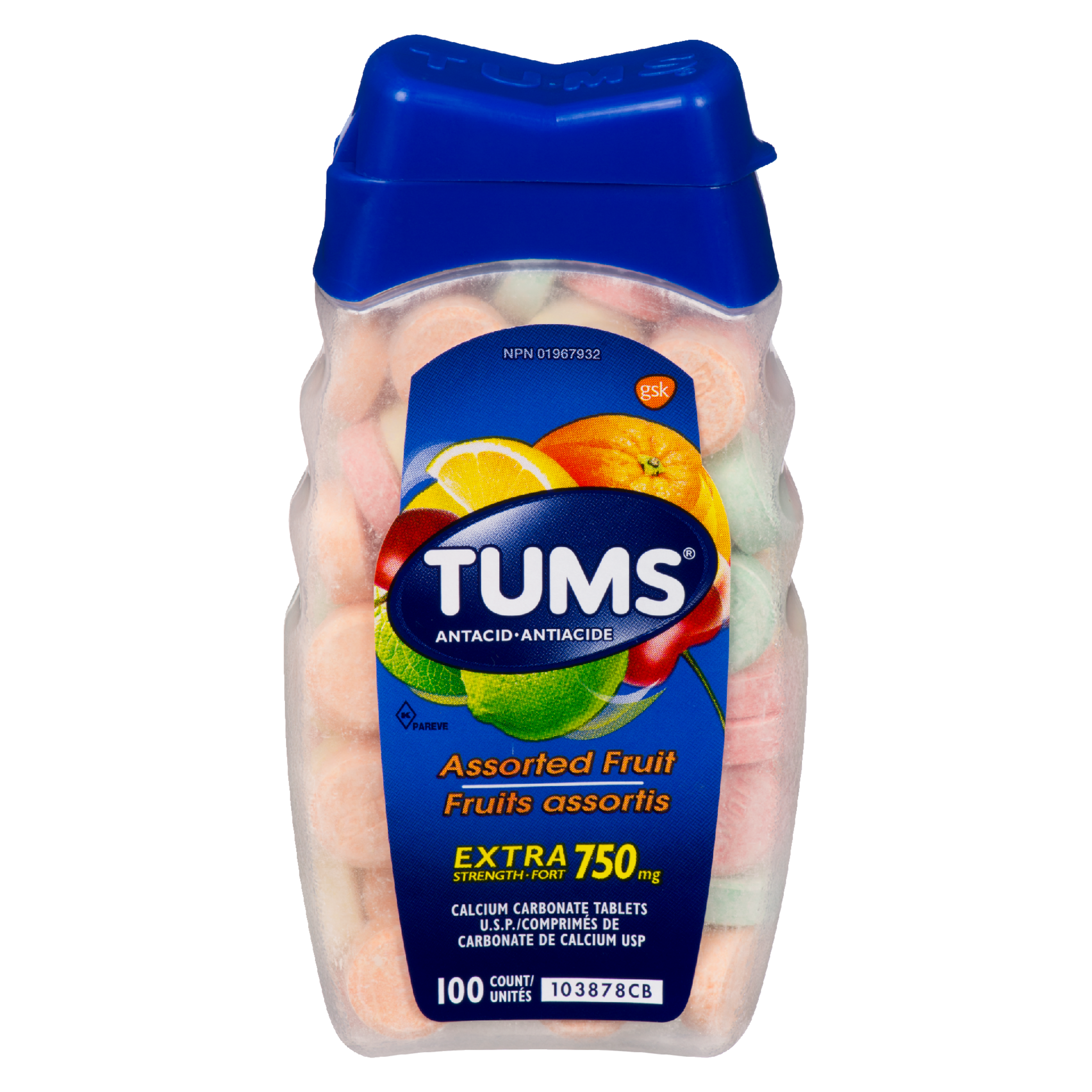 Tums Antacid Assorted Fruit Extra Strength 750 mg 100 Count