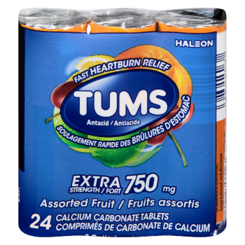 TUMS Antacid Assorted Fruit Extra Strength 750 mg 24 Calcium Carbonate Tablets