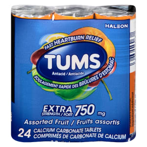 TUMS Antacid Assorted Fruit Extra Strength 750 mg 24 Calcium Carbonate Tablets