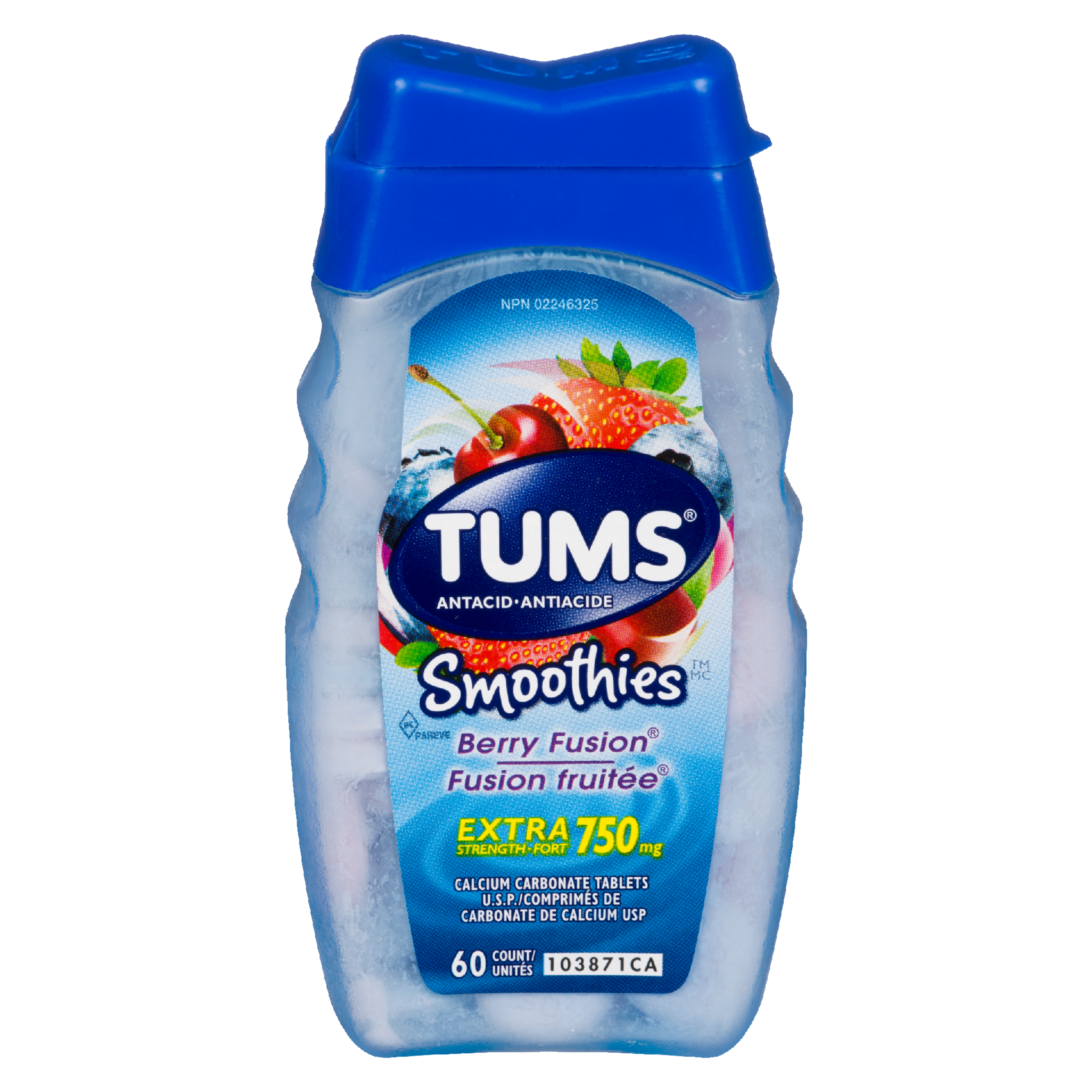 Tums Smoothies Berry Fusion Extra Strength 750 mg Antacid 60 Count