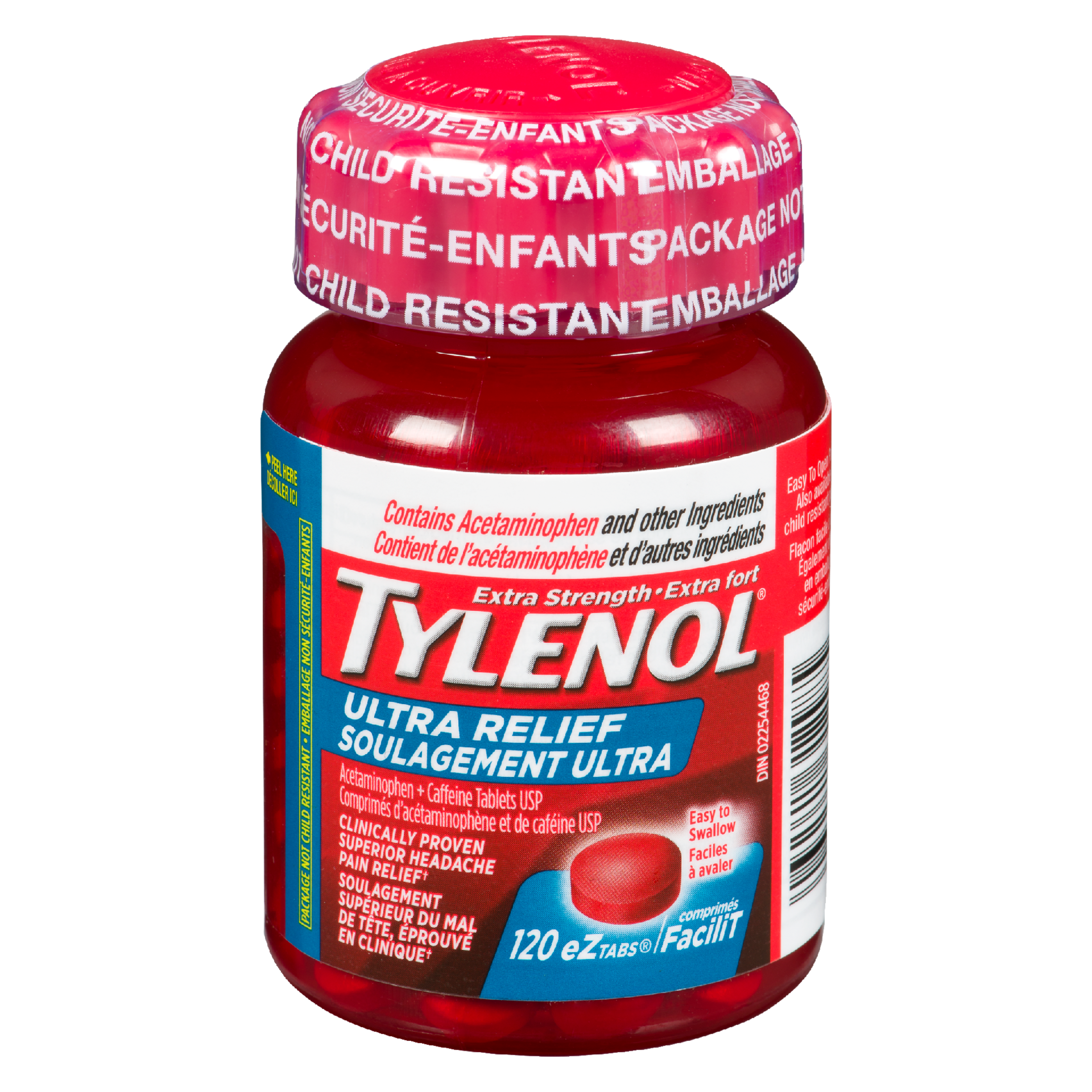 Tylenol Acetaminophen & Caffeine Tablets USP Ultra Relief Extra Strength 120 eZtabs
