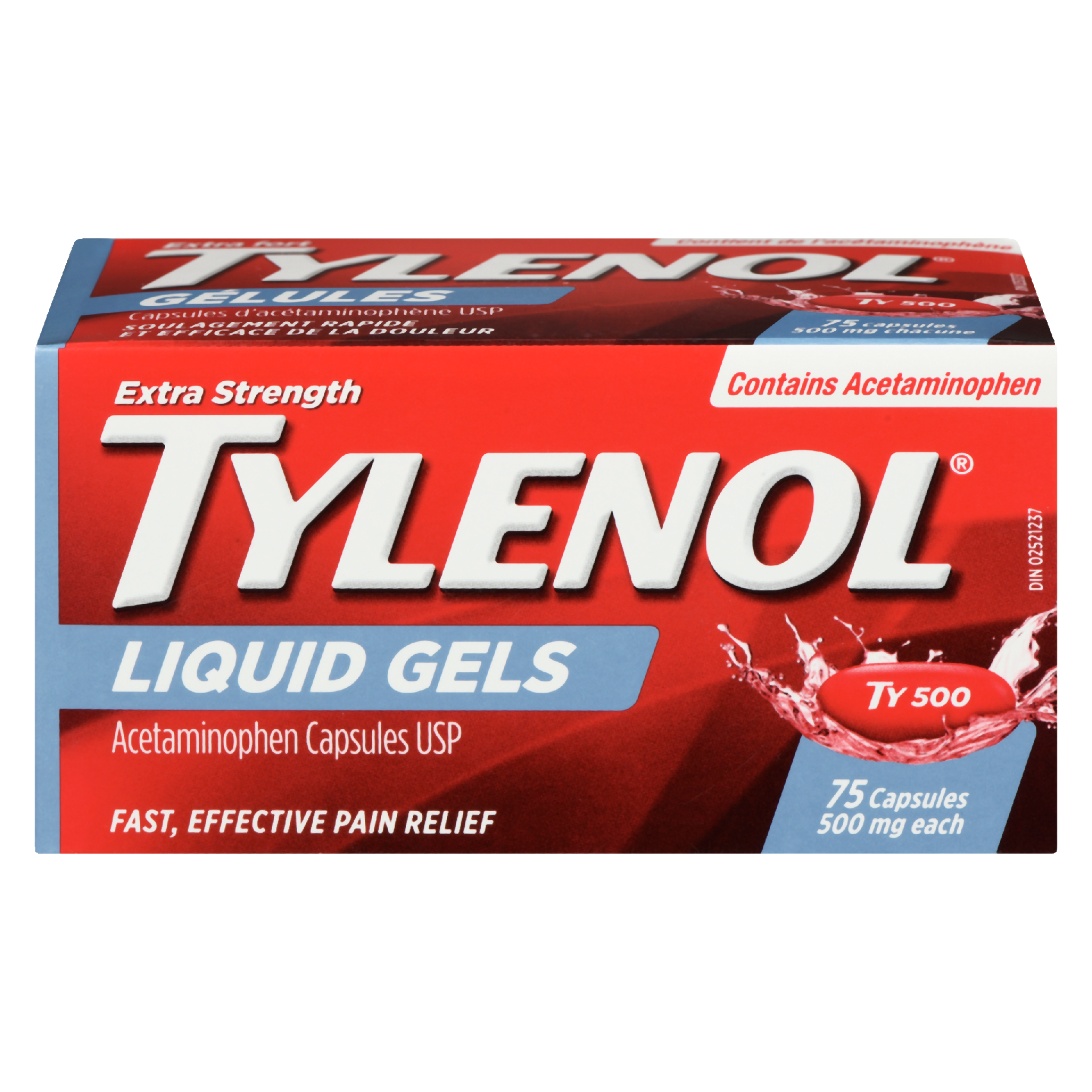 TYLENOL Acetaminophen Capsules USP Liquid Gels Extra Strength 500 mg Each 75 Capsules