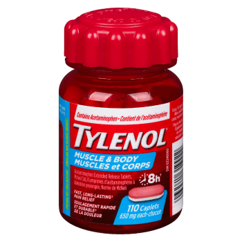Tylenol Acetaminophen Extended Release Tablets, McNeil Std. 650 mg Each Muscle & Body 110 Caplets
