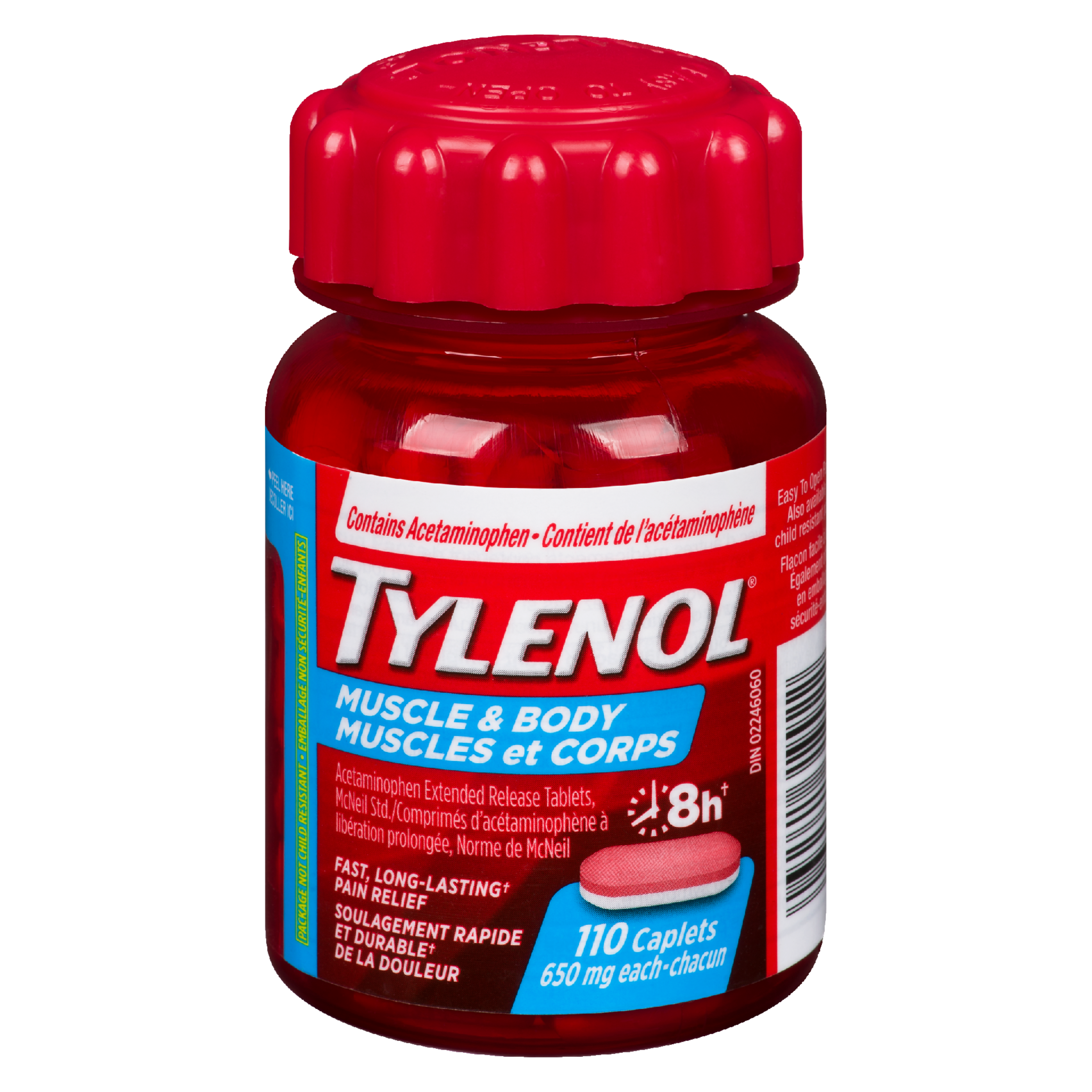 Tylenol Acetaminophen Extended Release Tablets, McNeil Std. 650 mg Each Muscle & Body 110 Caplets