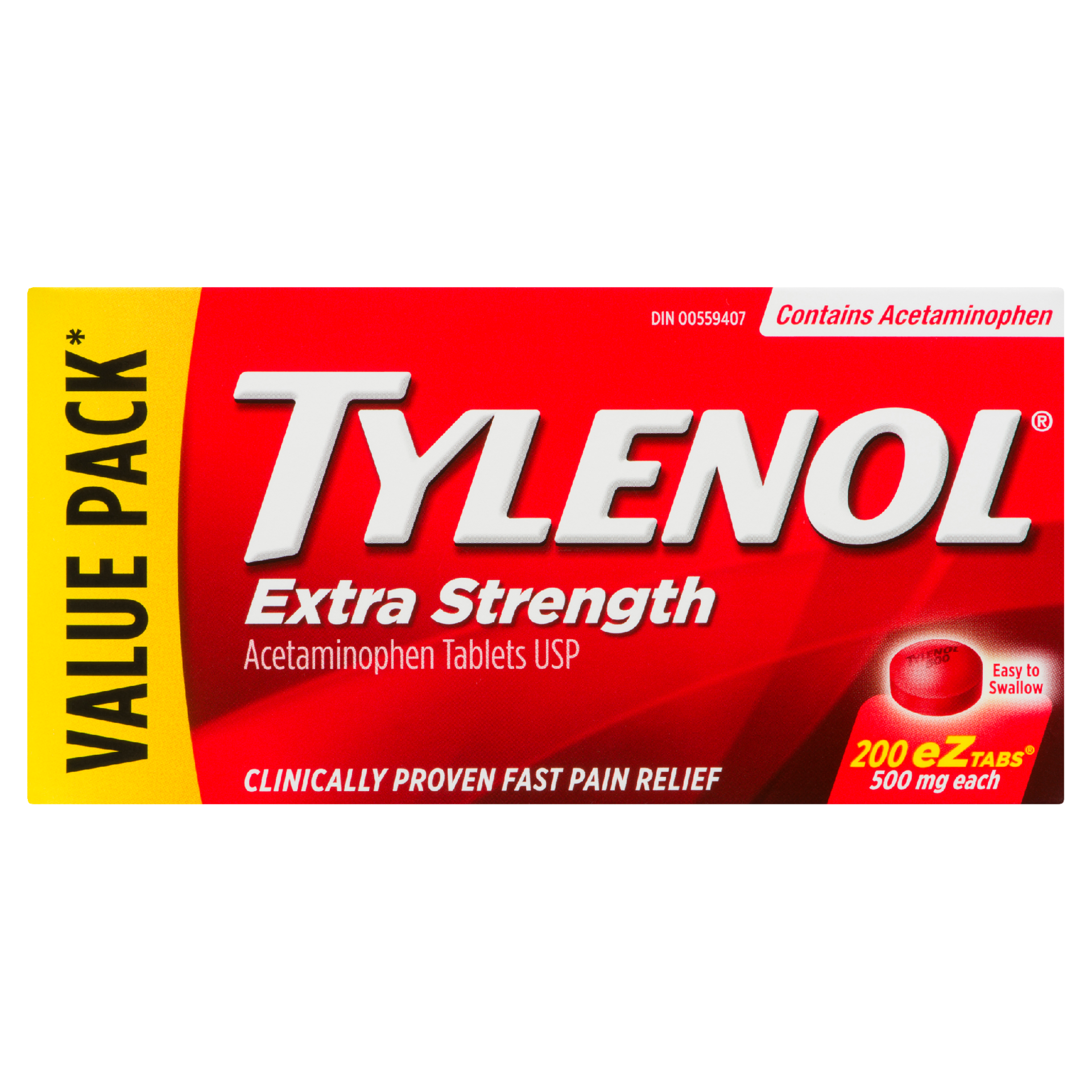 Tylenol Acetaminophen Tablets USP 500 mg Each Extra Strength Value Pack 200 eZtabs