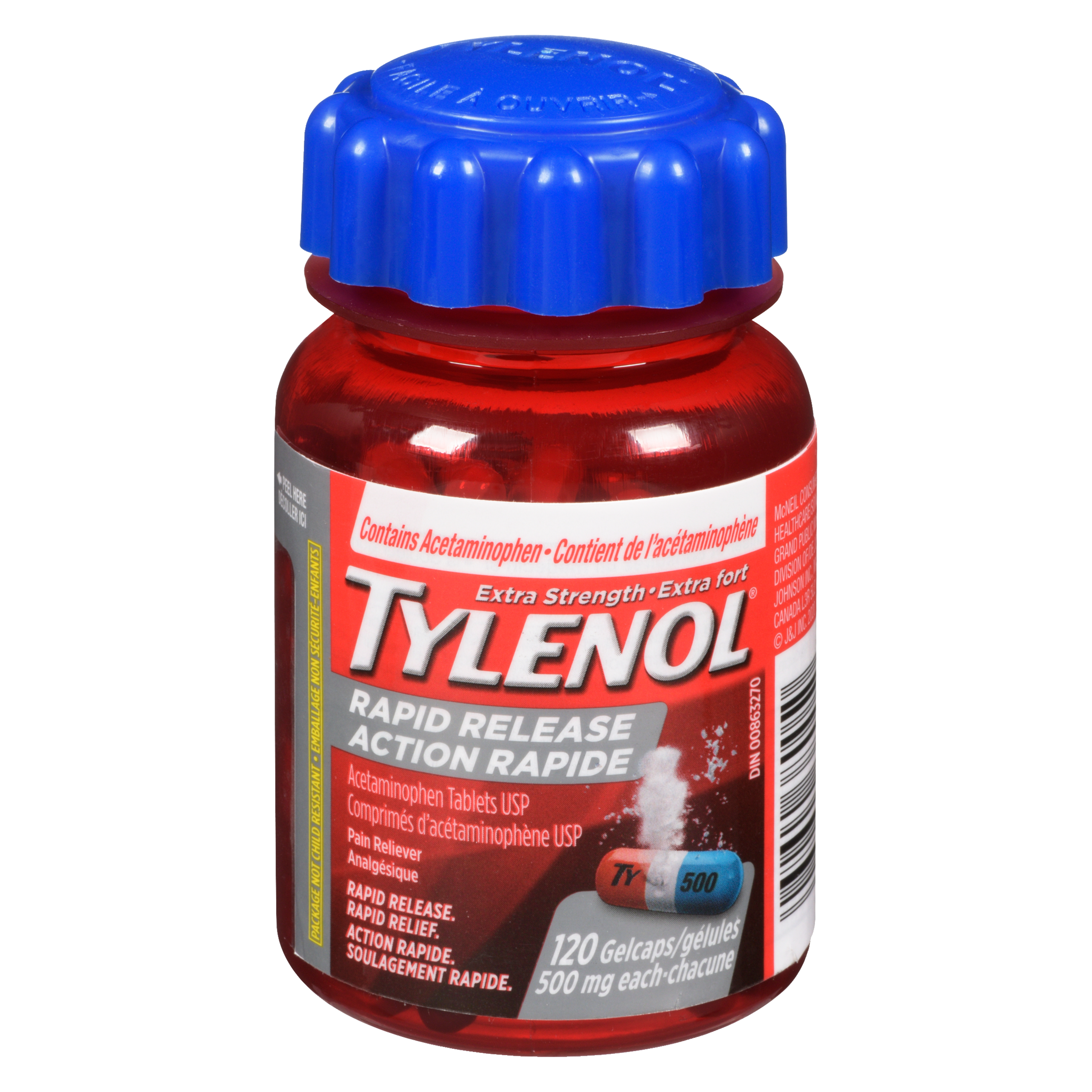 Tylenol Acetaminophen Tablets USP Extra Strength 500 mg Each 120 Gelcaps