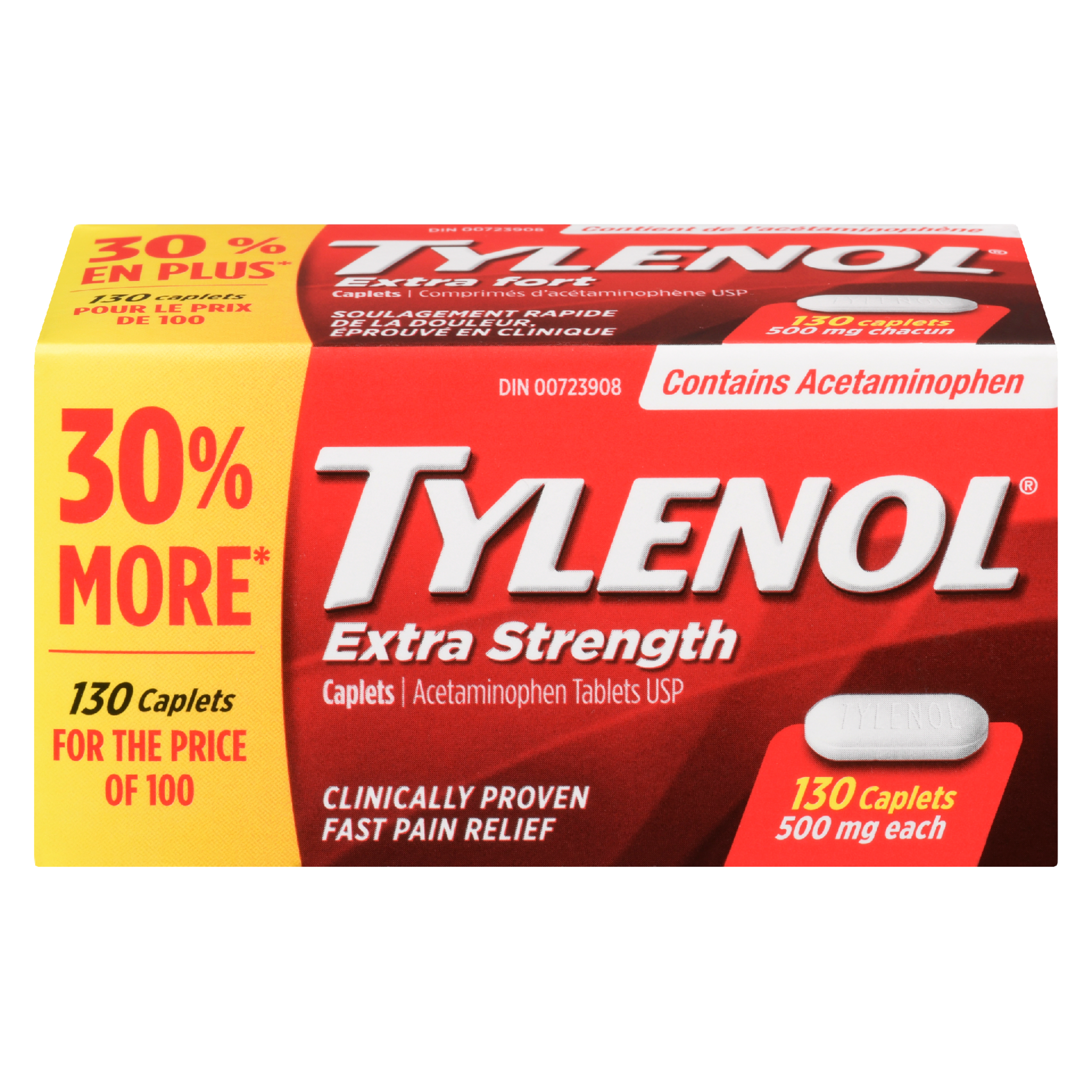 TYLENOL Acetaminophen Tablets USP Extra Strength 500 mg Each 130 Caplets