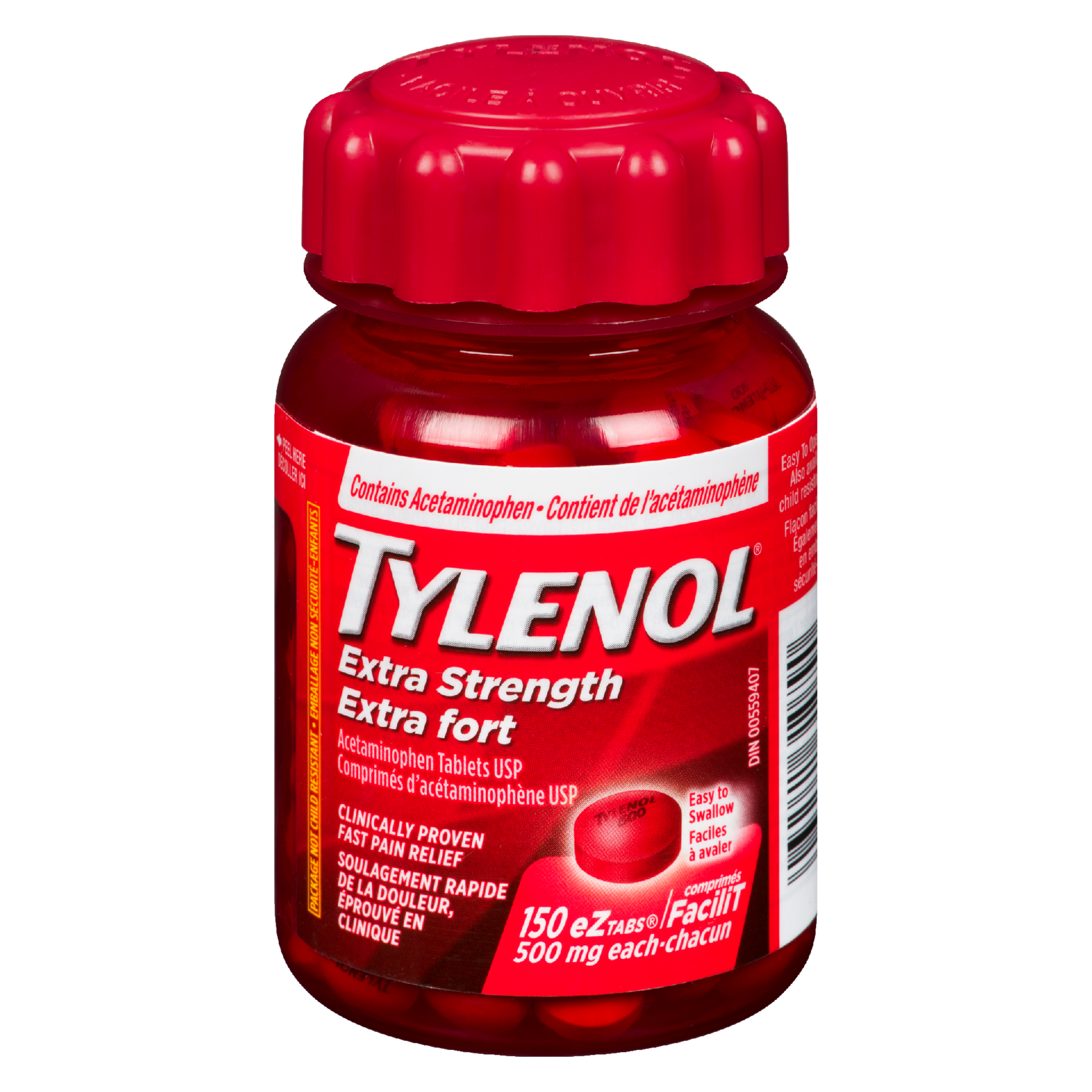 Tylenol Acetaminophen Tablets USP Extra Strength 500 mg Each 150 eZTabs