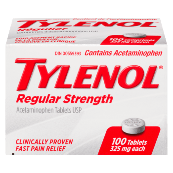 Tylenol Acetaminophen Tablets USP Regular Strength 325 mg Each 100 Tablets