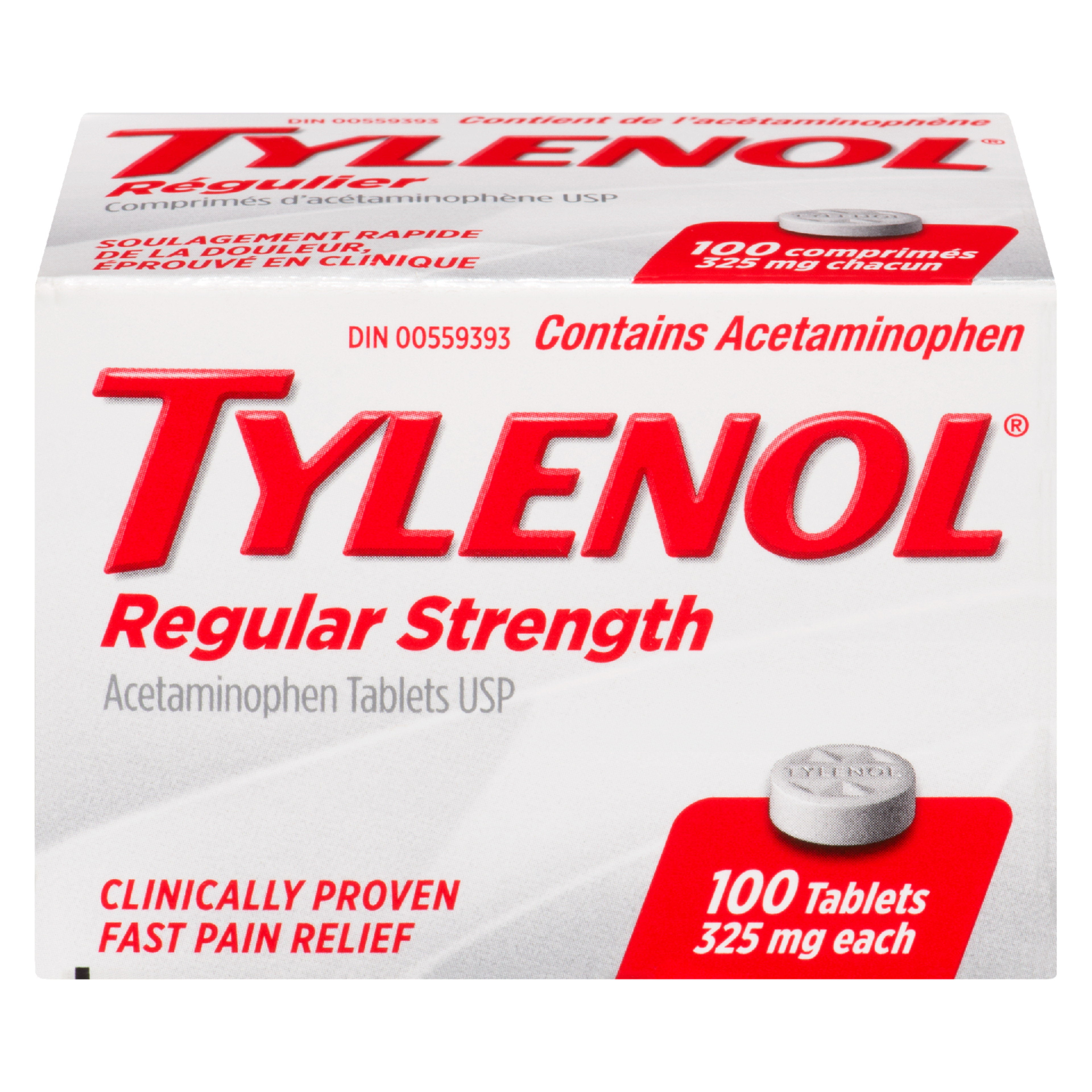 Tylenol Acetaminophen Tablets USP Regular Strength 325 mg Each 100 Tablets