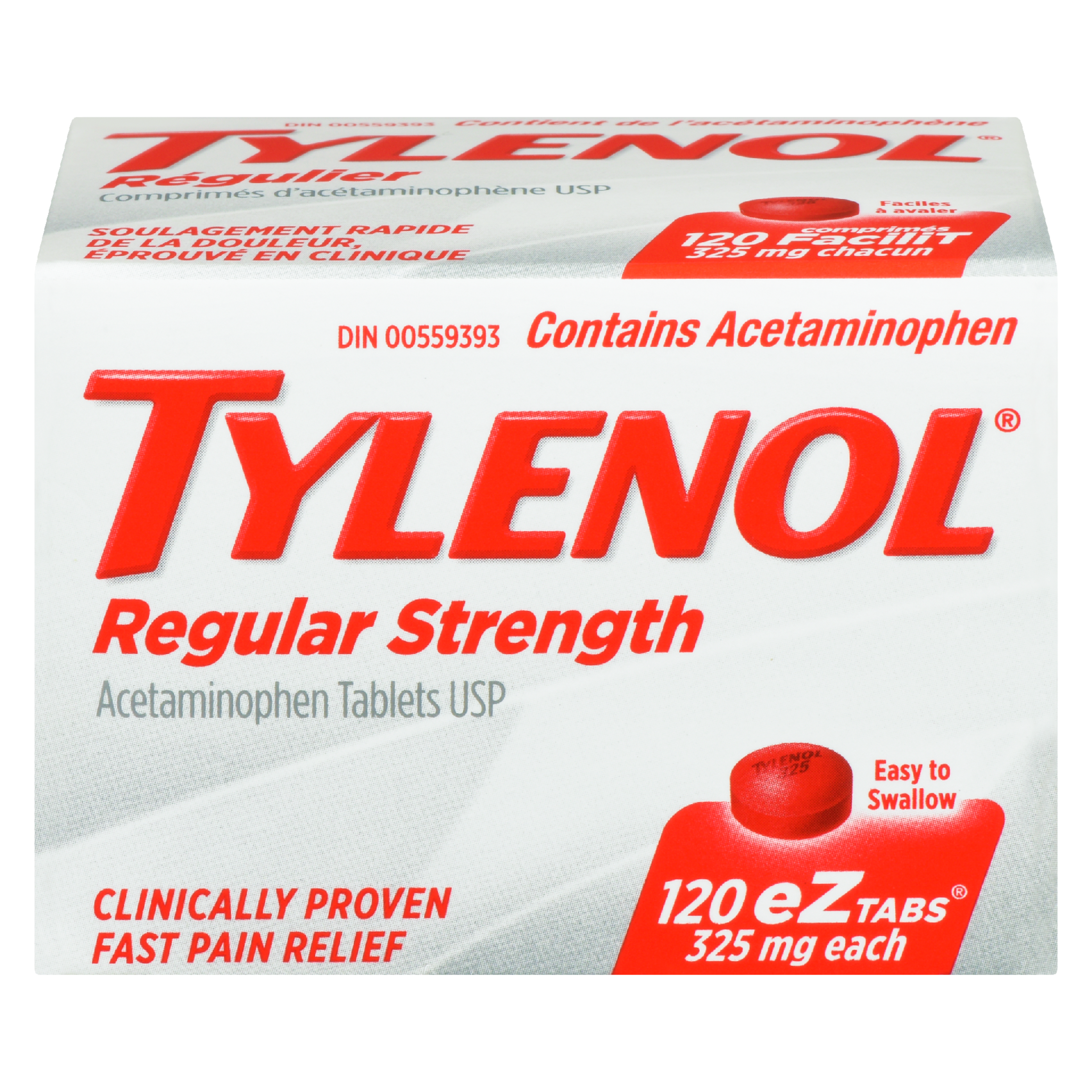 Tylenol Acetaminophen Tablets USP Regular Strength 325 mg Each 120 eZtabs