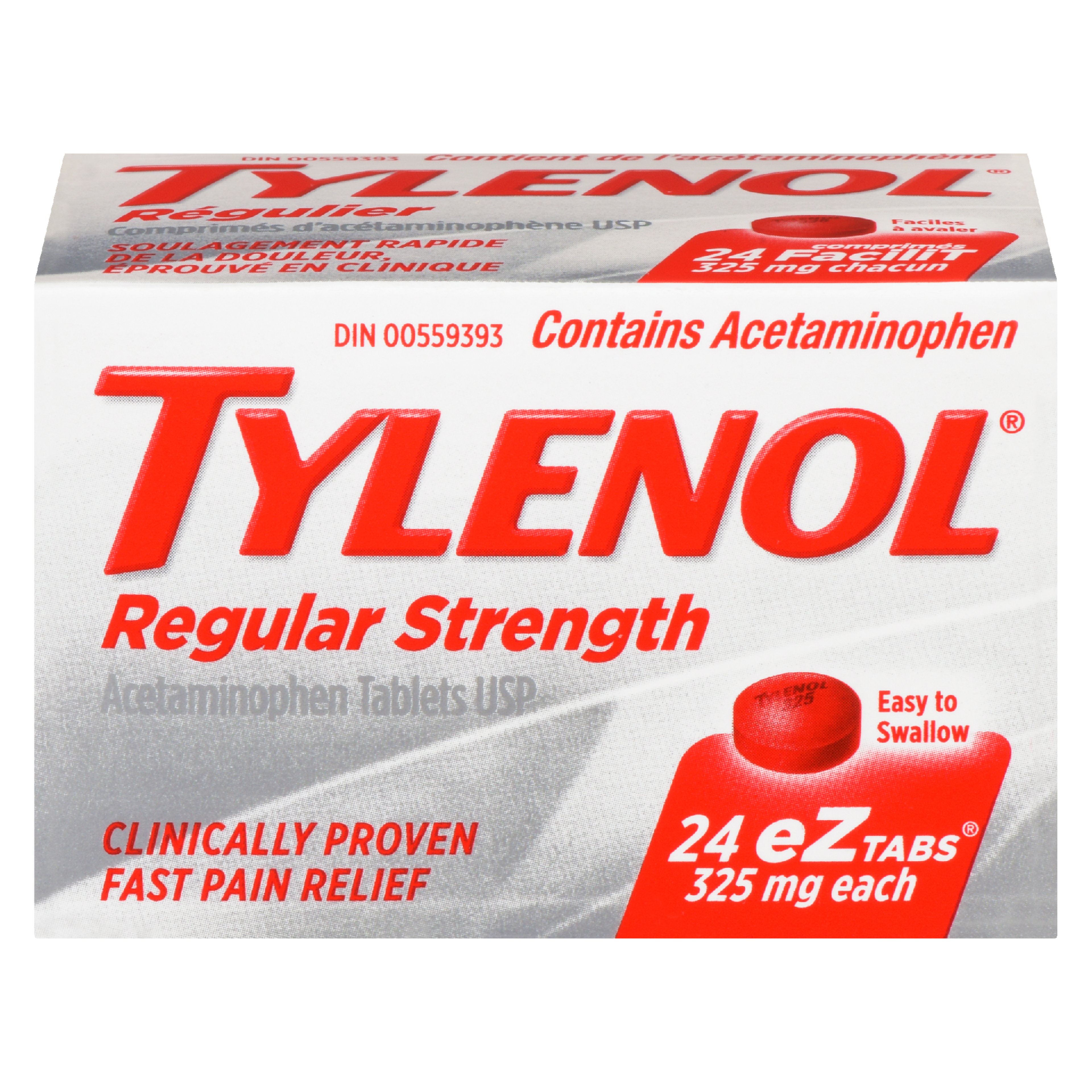 Tylenol Acetaminophen Tablets USP Regular Strength 325 mg Each 24 eZtabs