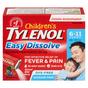 TYLENOL Children's Acetaminophen Powder 160 mg Easy Dissolve 6-11 Years Natural Wild Berry 16 Packs of 0.3 g