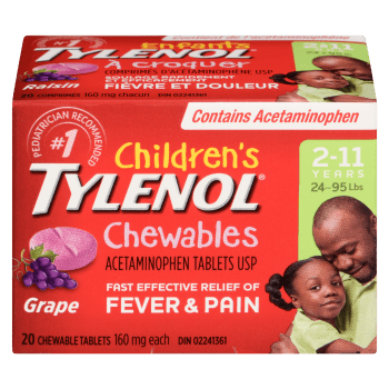 TYLENOL Children's Acetaminophen Tablets USP Chewables 2-11 Years 160 mg Each Grape 20 Chewable Tablets