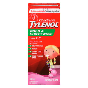 Tylenol Children's Suspension Liquid Cold & Stuffy Nose Bubble Gum Ages 6-11 100 ml
