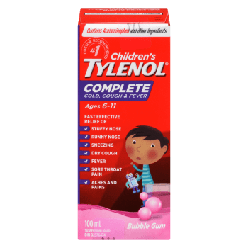 Tylenol Children's Suspension Liquid Complete Cold, Cough & Fever Bubble Gum Ages 6-11 100 ml