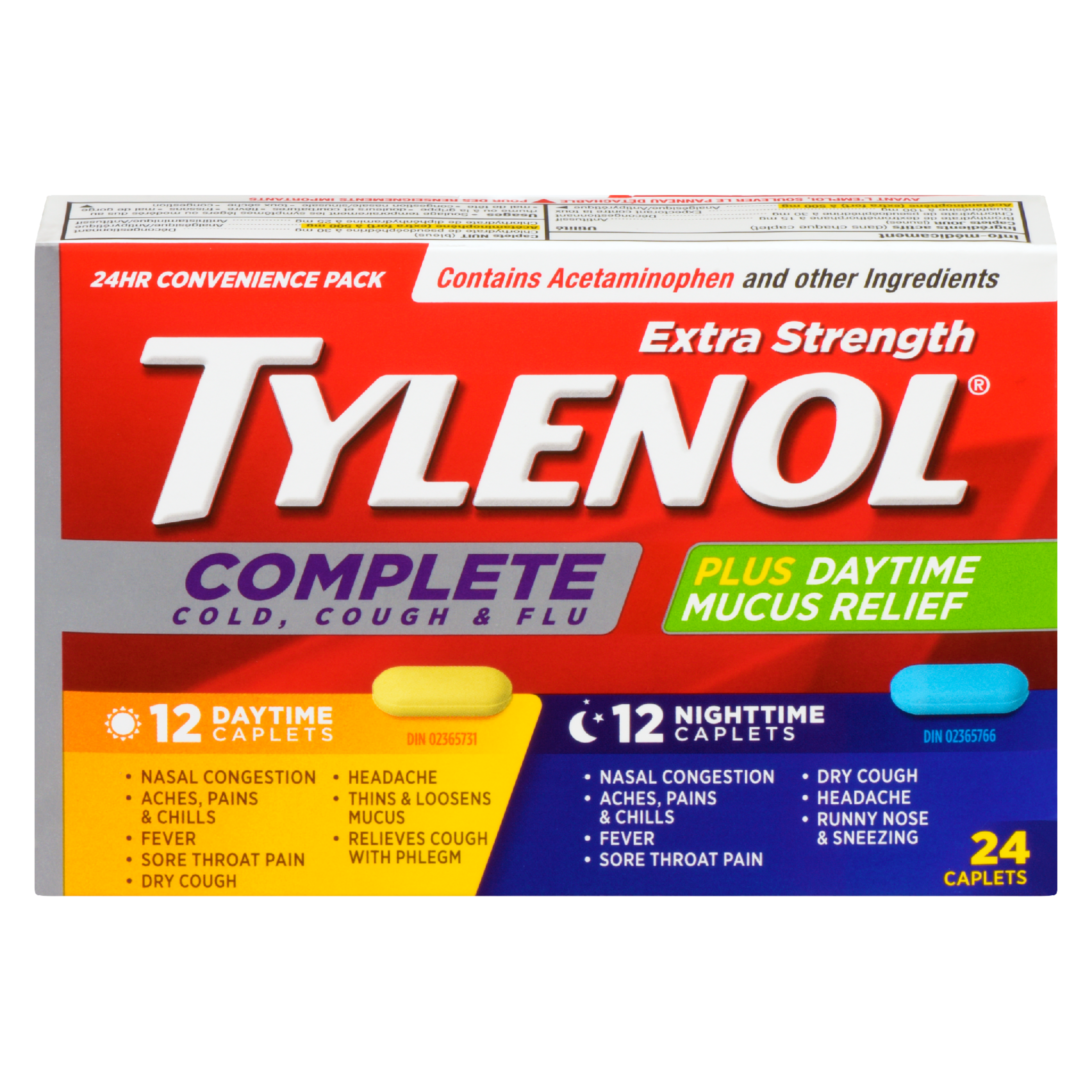 Tylenol Complete Cold, Cough & Flu Extra Strength 24 Hr Convenience Pack 24 Caplets
