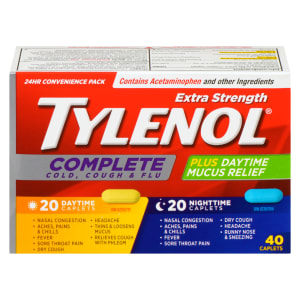 Tylenol Complete Cold, Cough & Flu Extra Strength 24 Hr Convenience Pack 40 Caplets