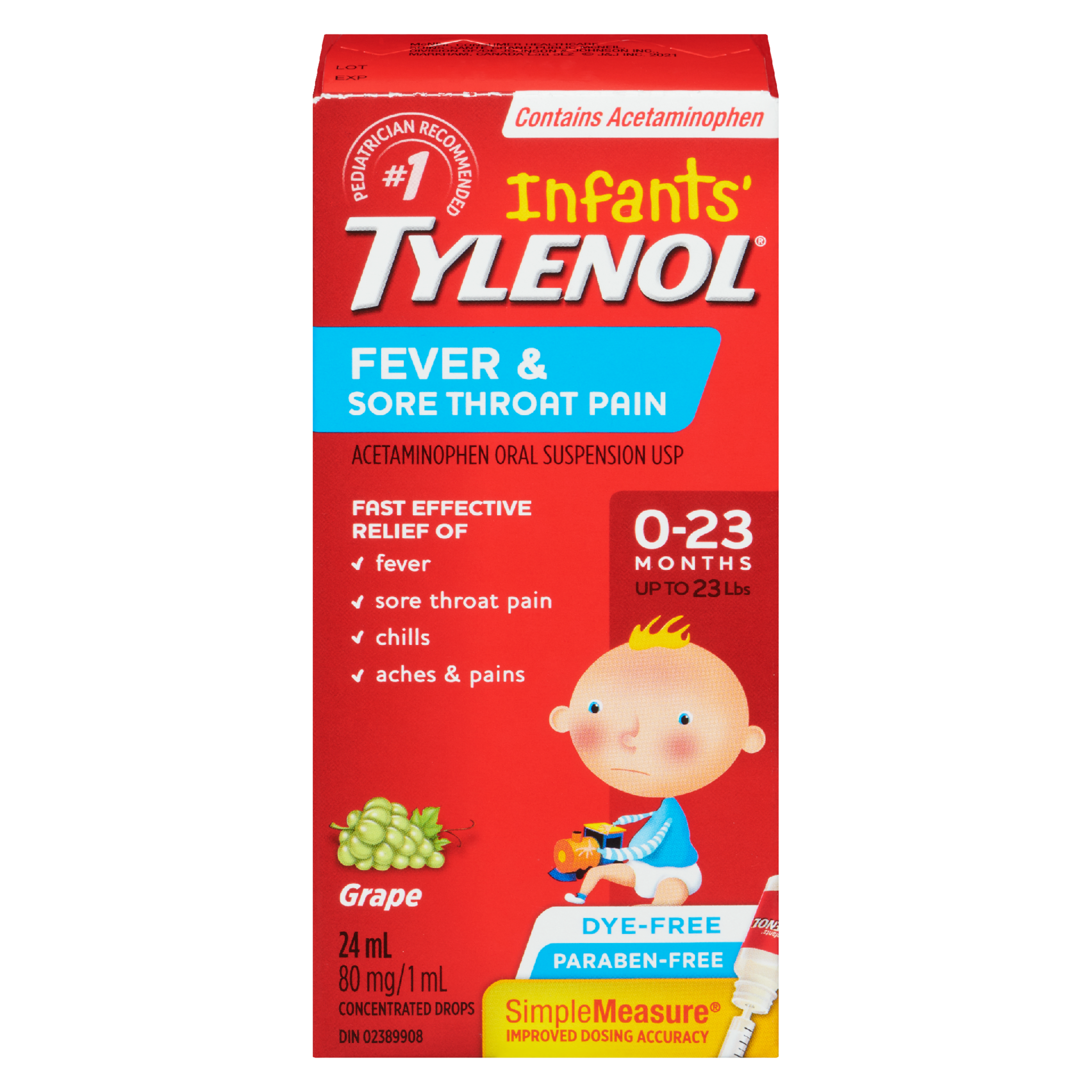 TYLENOL Infants' Acetaminophen Oral Suspension USP Concentrated Drops Grape 0-23 Months 24 ml