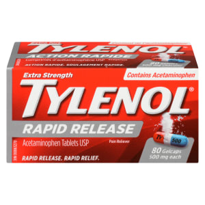 Tylenol Pain Reliever Rapid Release Extra Strength 500 mg Each 80 Gelcaps