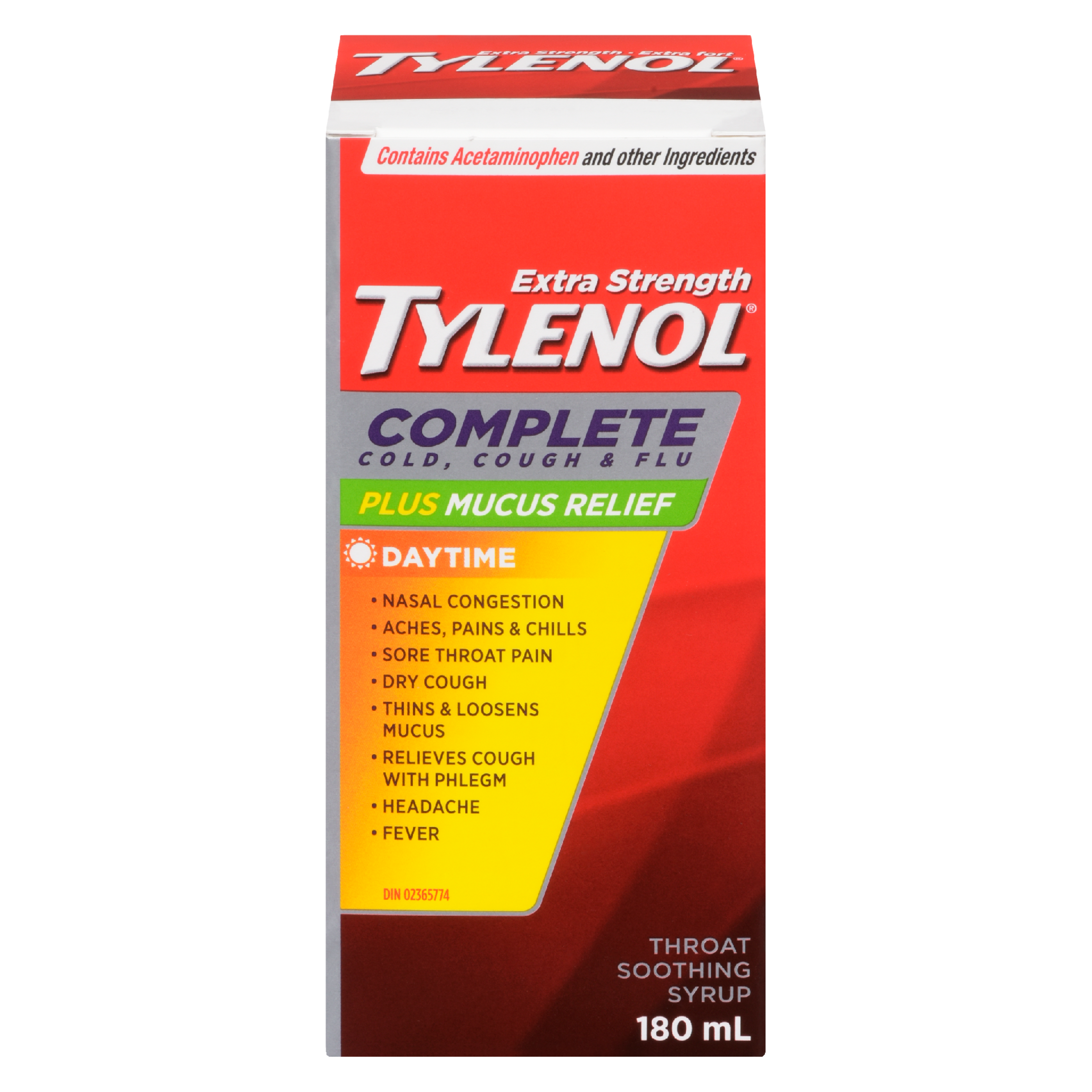 Tylenol Throat Soothing Syrup Complete Cold, Cough & Flu Daytime Extra Strength 180 ml