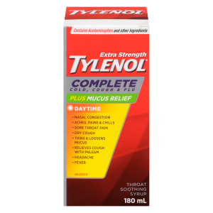 Tylenol Throat Soothing Syrup Complete Cold, Cough & Flu Daytime Extra Strength 180 ml