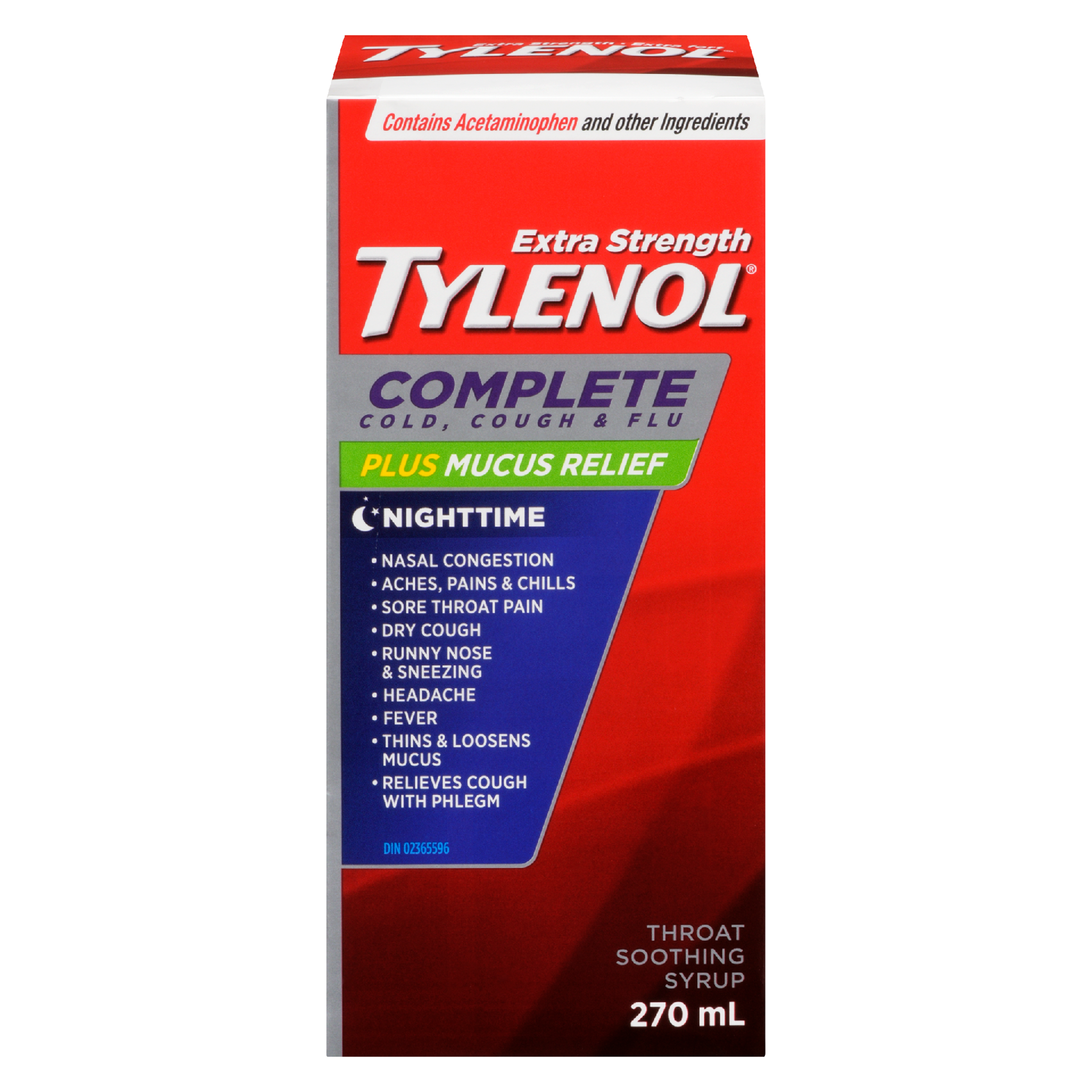 Tylenol Throat Soothing Syrup Complete Cold, Cough & Flu Extra Strength Nighttime 270 ml