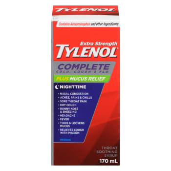 Tylenol Throat Soothing Syrup Complete Cold, Cough & Flu Nighttime Extra Strength 170 ml