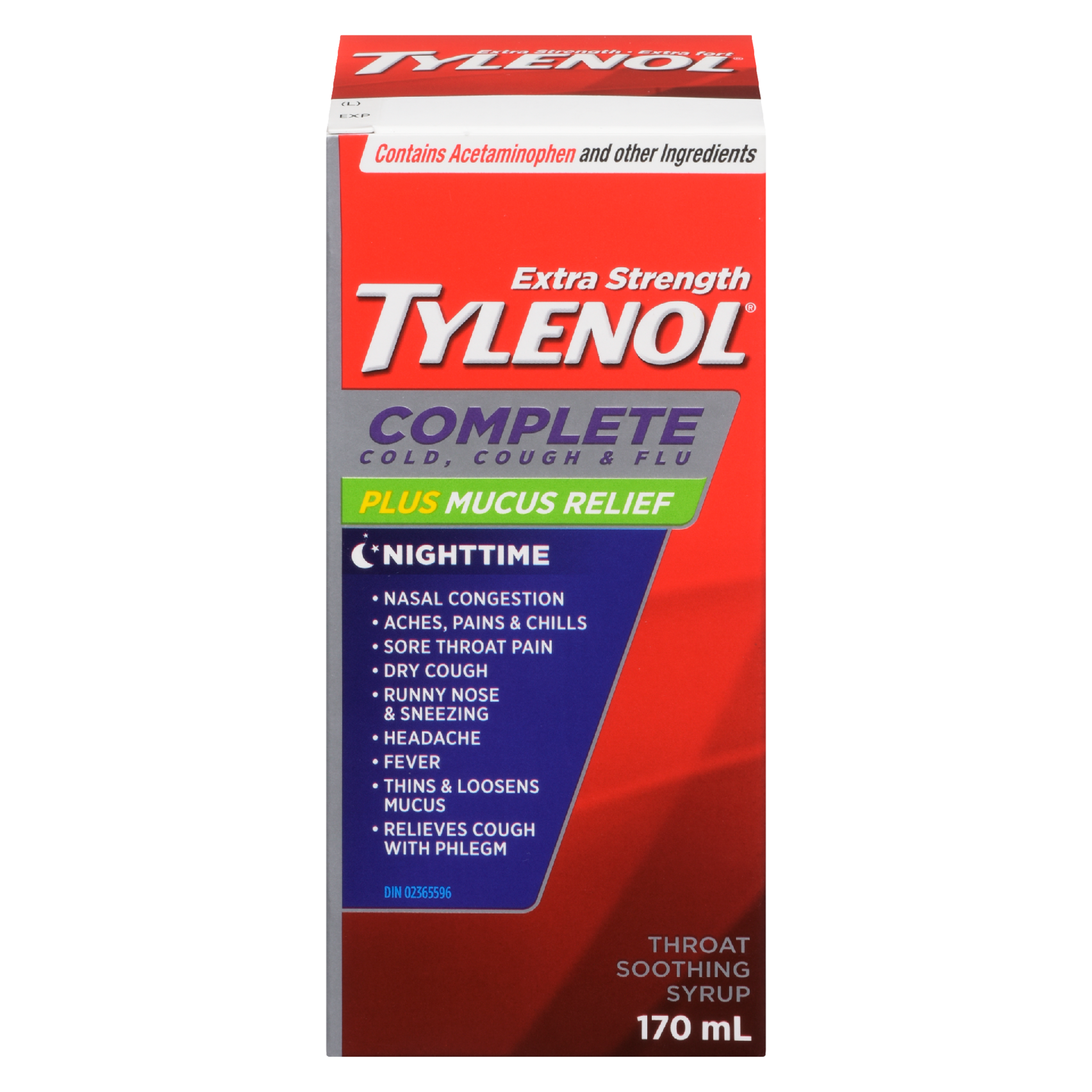 Tylenol Throat Soothing Syrup Complete Cold, Cough & Flu Nighttime Extra Strength 170 ml