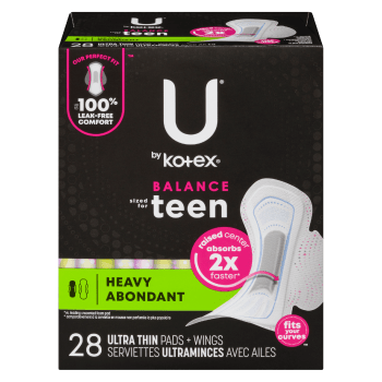 U by Kotex Balance Sized for Teen Heavy 28 Ultra Thin Pads + Wings