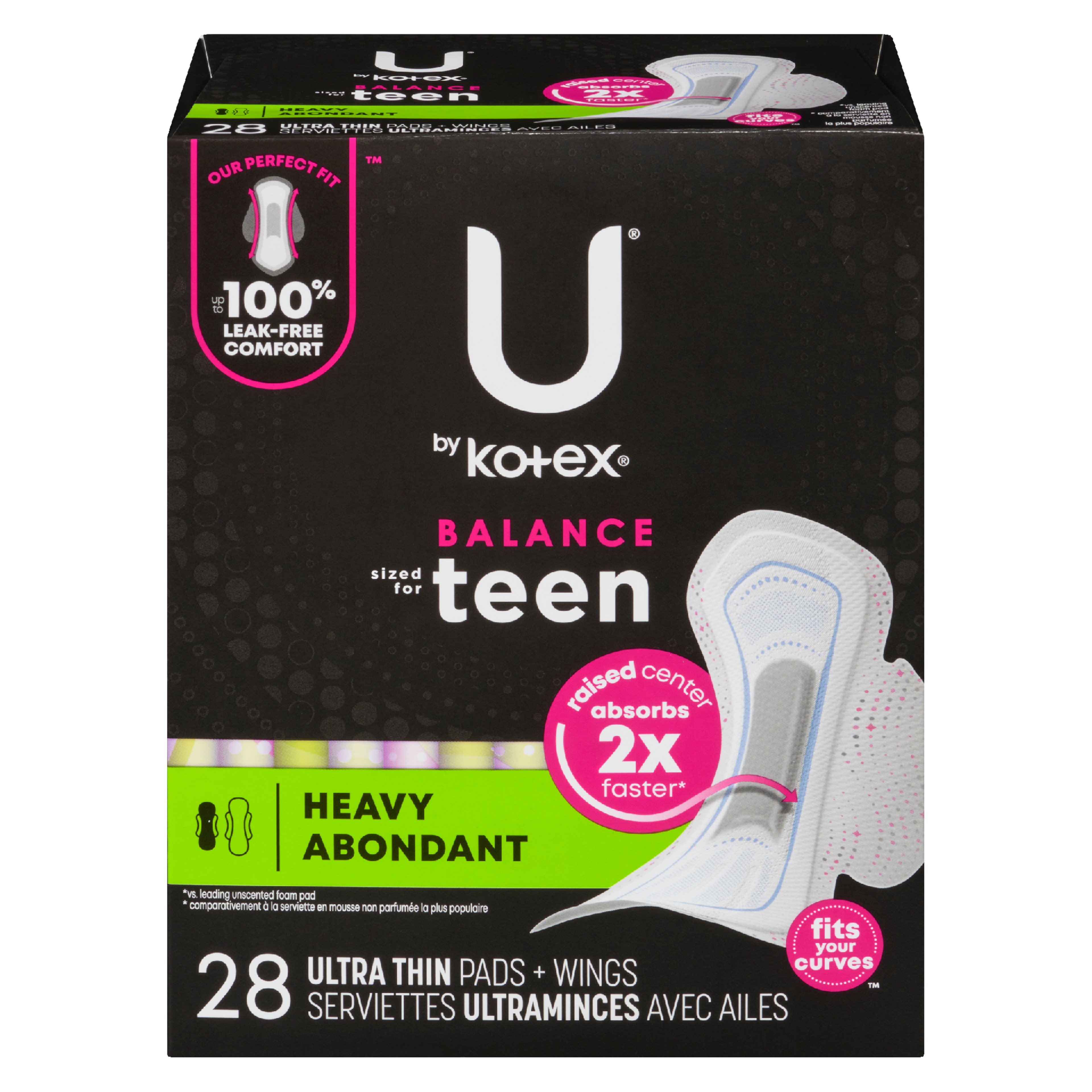 U by Kotex Balance Sized for Teen Heavy 28 Ultra Thin Pads + Wings