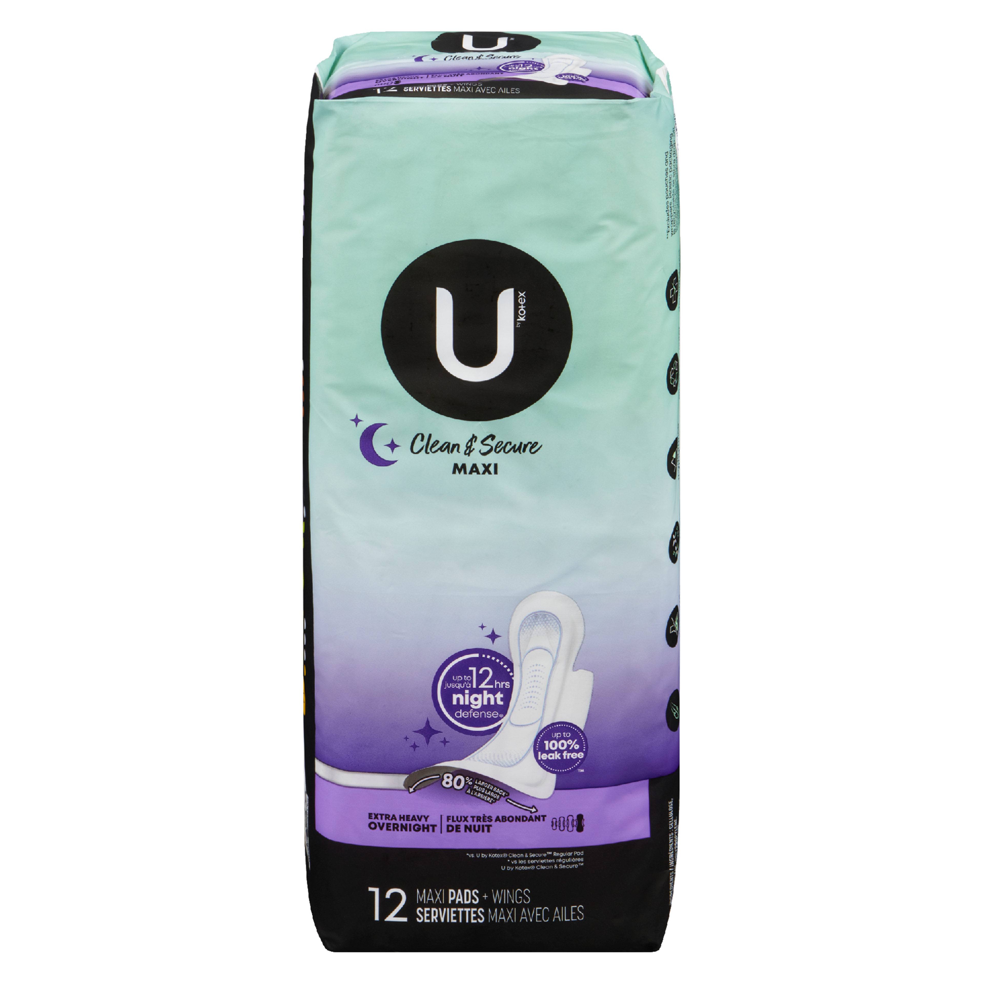 U by Kotex Clean & Secure Extra Heavy Overnight 12 Maxi Pads + Wings